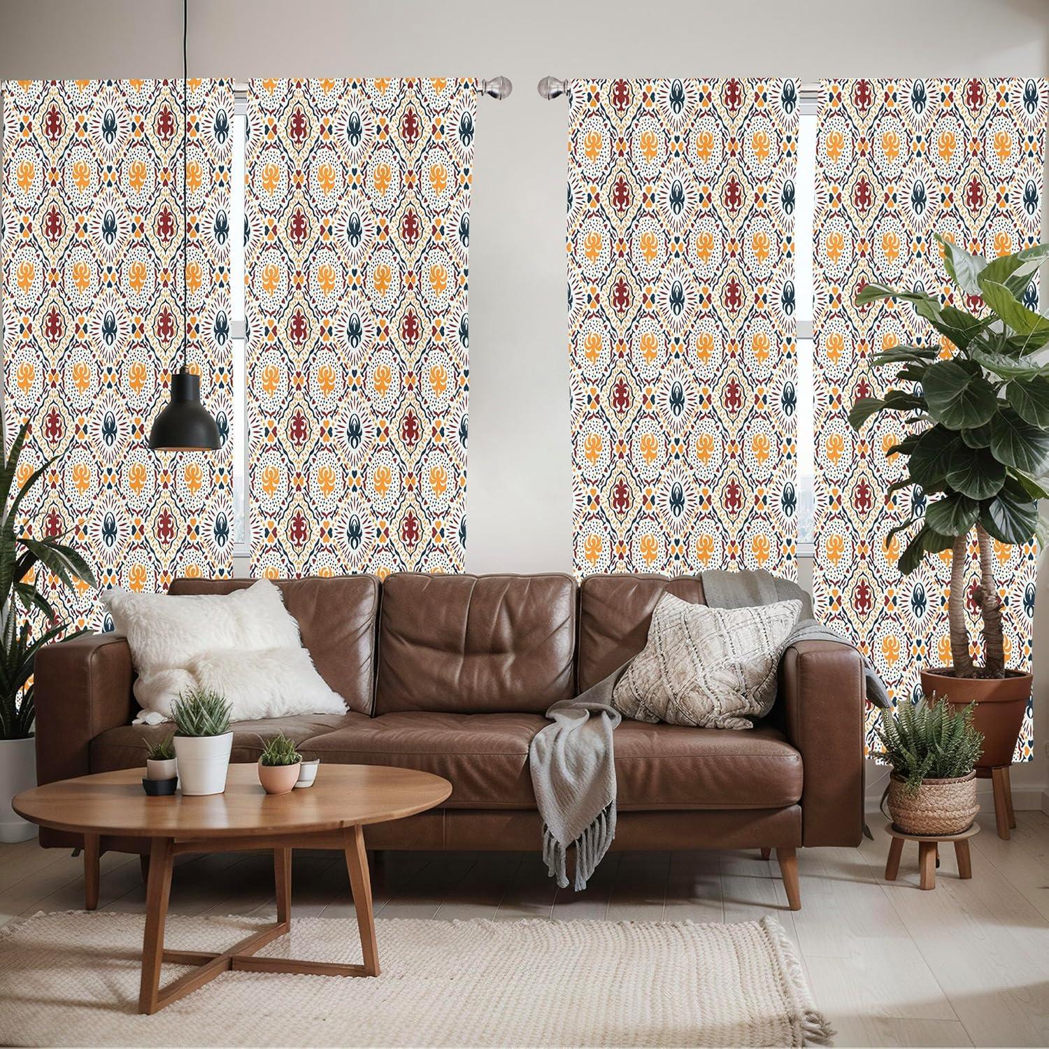 imageAmbesonne Moroccan Window Curtains Old Fashioned Eastern Style Mosaic Composition Folk Mandala Motifs Lightweight Decor 2Panel Set with Rod Pocket Pair of 28quot x 95quot Turquoise OrangeOrange Burgundy