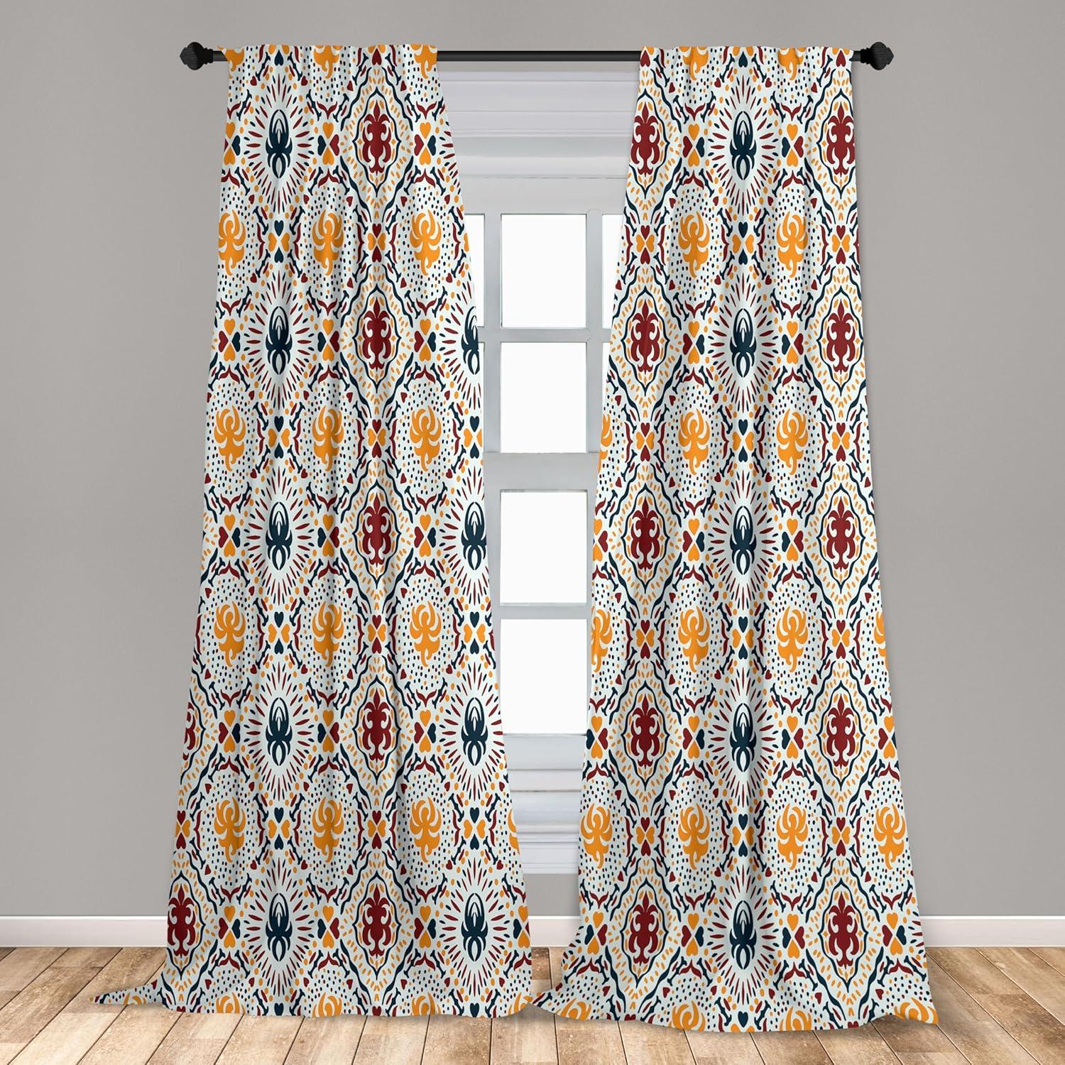 imageAmbesonne Moroccan Window Curtains Old Fashioned Eastern Style Mosaic Composition Folk Mandala Motifs Lightweight Decor 2Panel Set with Rod Pocket Pair of 28quot x 95quot Turquoise OrangeOrange Burgundy