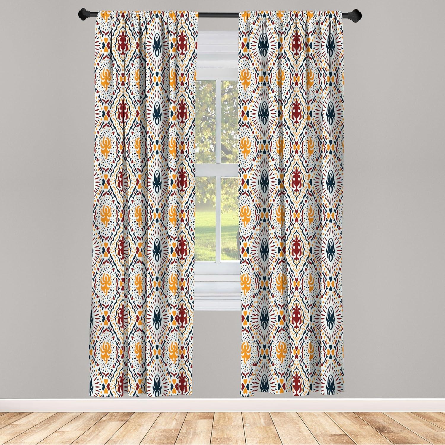imageAmbesonne Moroccan Window Curtains Old Fashioned Eastern Style Mosaic Composition Folk Mandala Motifs Lightweight Decor 2Panel Set with Rod Pocket Pair of 28quot x 95quot Turquoise OrangeOrange Burgundy