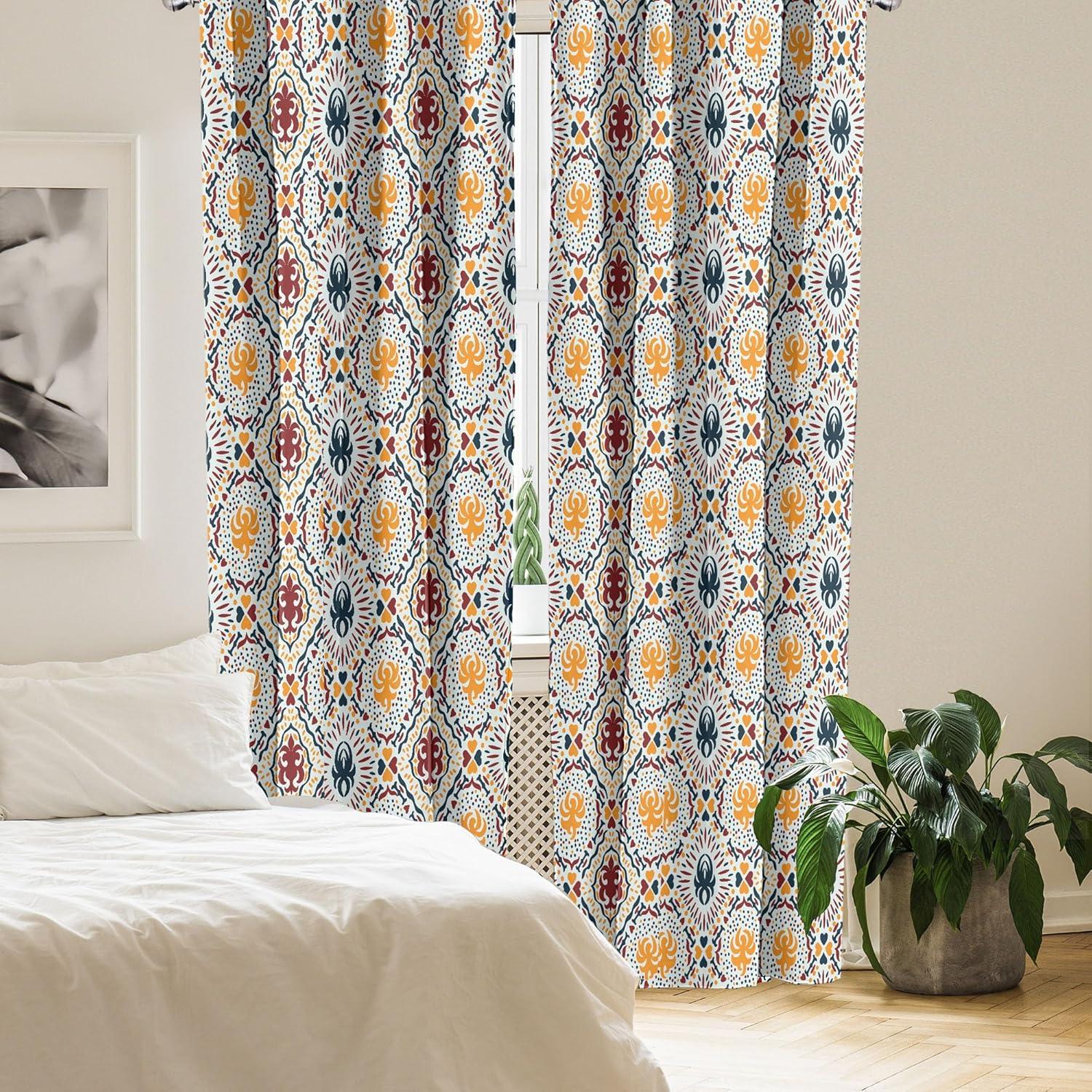imageAmbesonne Moroccan Window Curtains Old Fashioned Eastern Style Mosaic Composition Folk Mandala Motifs Lightweight Decor 2Panel Set with Rod Pocket Pair of 28quot x 95quot Turquoise OrangeOrange Burgundy