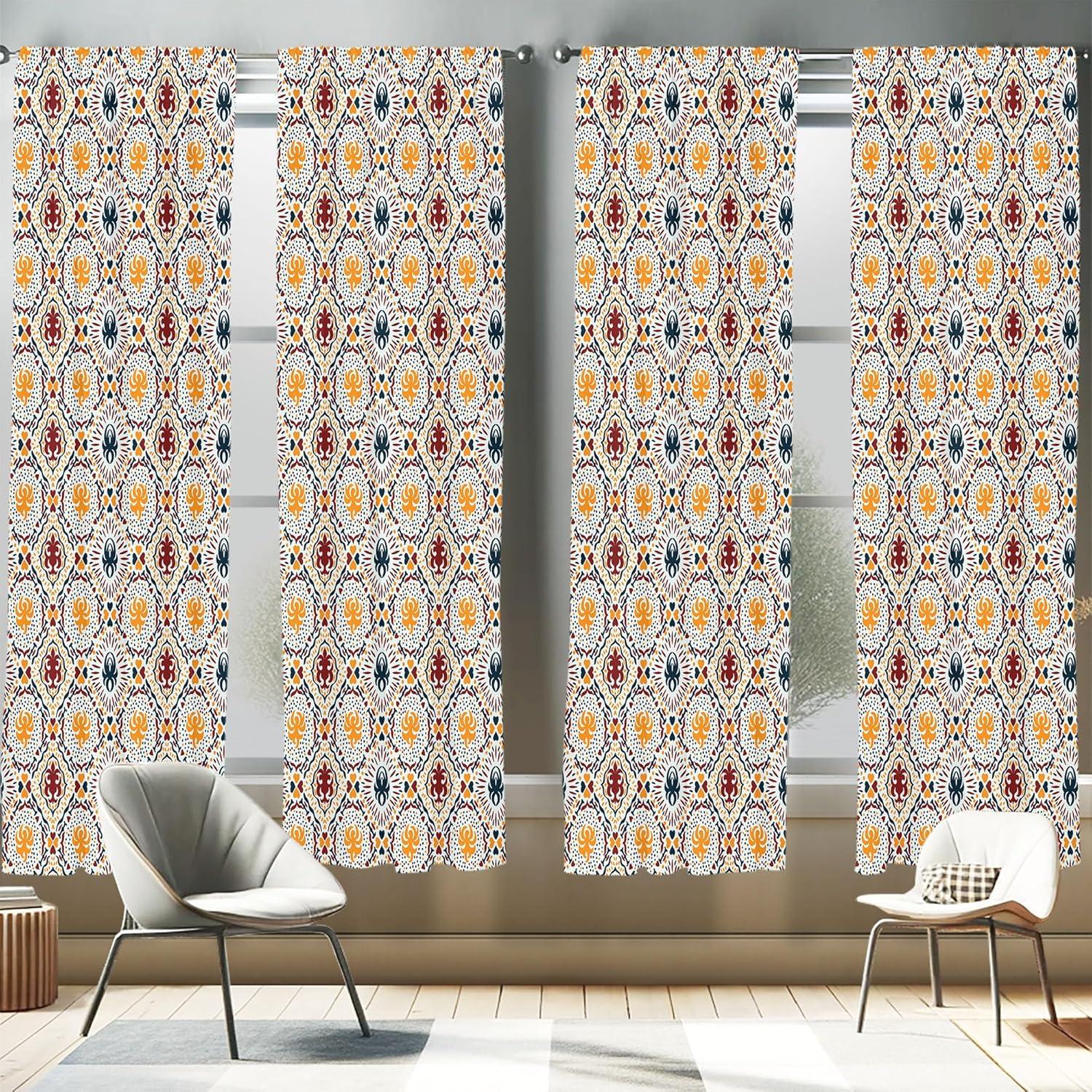 imageAmbesonne Moroccan Window Curtains Old Fashioned Eastern Style Mosaic Composition Folk Mandala Motifs Lightweight Decor 2Panel Set with Rod Pocket Pair of 28quot x 95quot Turquoise OrangeOrange Burgundy