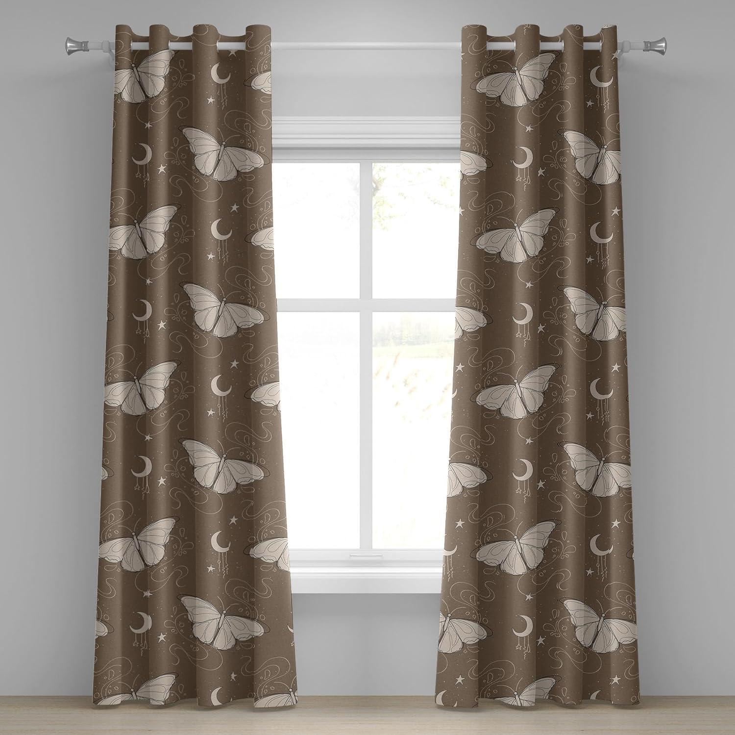 imageAmbesonne Moth Boho Grommet Curtain Neutral Chocolate Tones Wingy Animals with Cosmic Stars Moons and Stripes Print Decorative 2Panel Window Drapes for Bedroom Living Room 50quot x 72quot Sepia BeigeSepia Beige