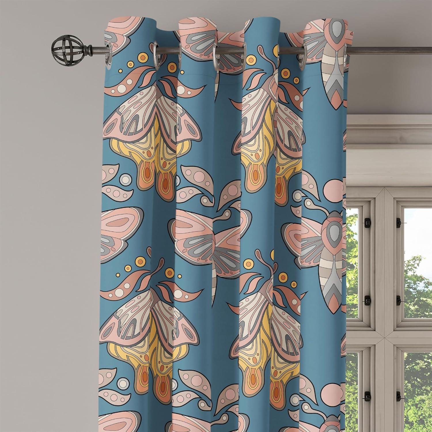 imageAmbesonne Moth Boho Grommet Curtain Neutral Chocolate Tones Wingy Animals with Cosmic Stars Moons and Stripes Print Decorative 2Panel Window Drapes for Bedroom Living Room 50quot x 72quot Sepia BeigeSlate Blue Blush Mustard