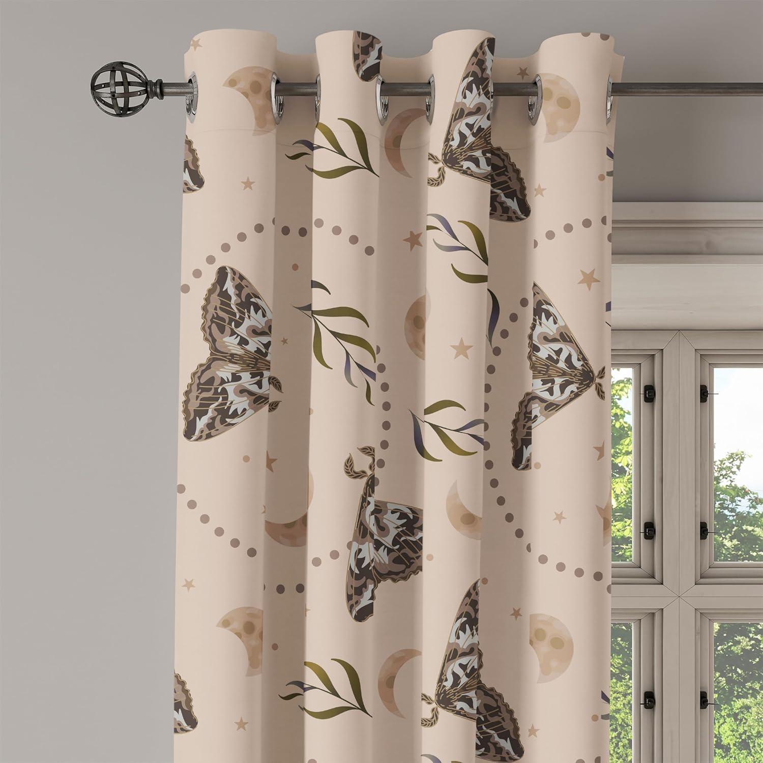 imageAmbesonne Moth Boho Grommet Curtain Neutral Chocolate Tones Wingy Animals with Cosmic Stars Moons and Stripes Print Decorative 2Panel Window Drapes for Bedroom Living Room 50quot x 72quot Sepia BeigePale Mustard Chocolate