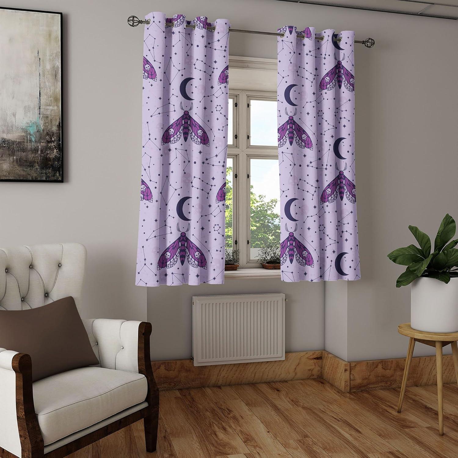 imageAmbesonne Moth Boho Grommet Curtain Neutral Chocolate Tones Wingy Animals with Cosmic Stars Moons and Stripes Print Decorative 2Panel Window Drapes for Bedroom Living Room 50quot x 72quot Sepia BeigePale Lilac Purple Indigo
