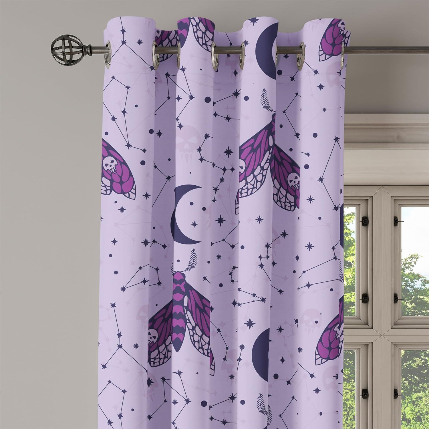 imageAmbesonne Moth Boho Grommet Curtain Neutral Chocolate Tones Wingy Animals with Cosmic Stars Moons and Stripes Print Decorative 2Panel Window Drapes for Bedroom Living Room 50quot x 72quot Sepia BeigePale Lilac Purple Indigo