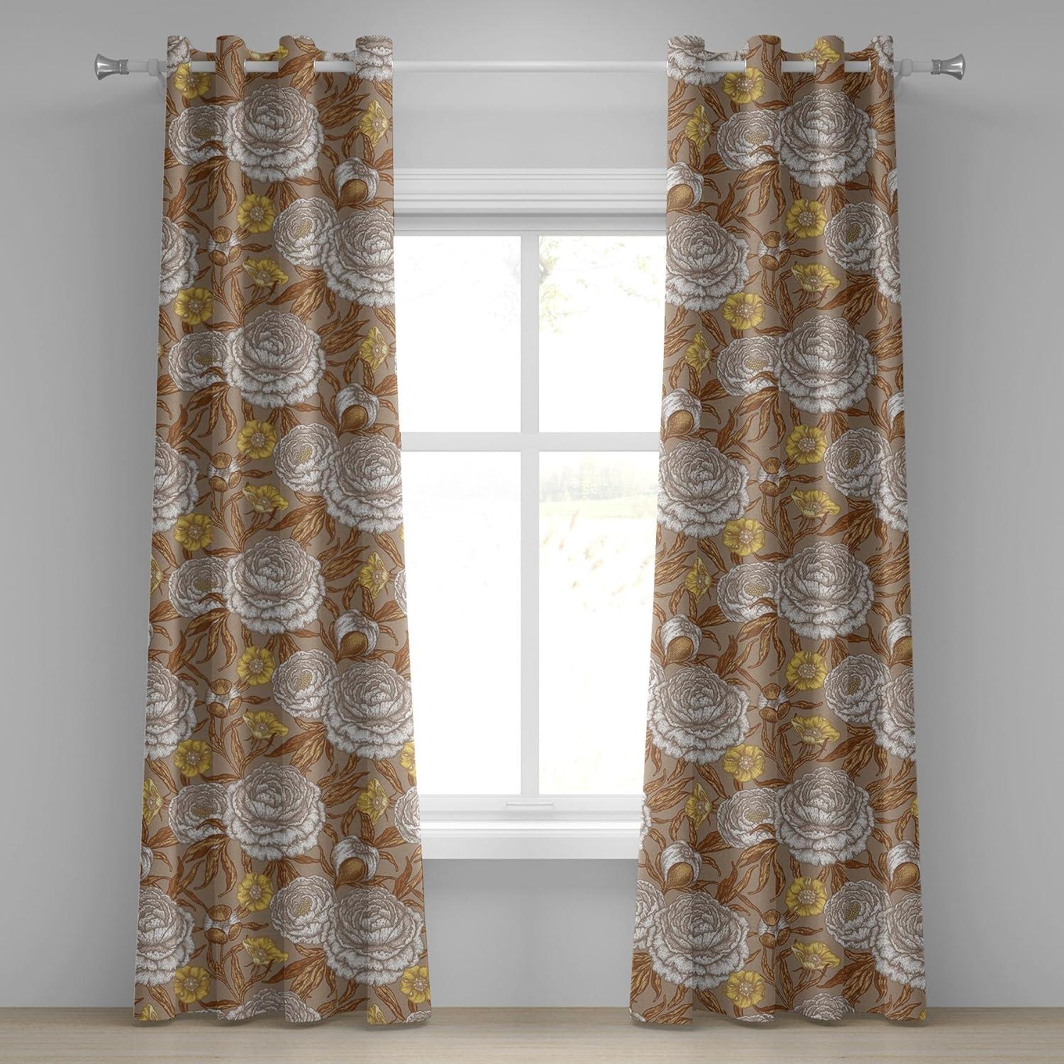 imageAmbesonne Moth Boho Grommet Curtain Neutral Chocolate Tones Wingy Animals with Cosmic Stars Moons and Stripes Print Decorative 2Panel Window Drapes for Bedroom Living Room 50quot x 72quot Sepia BeigePale Camel and Dark Mustard