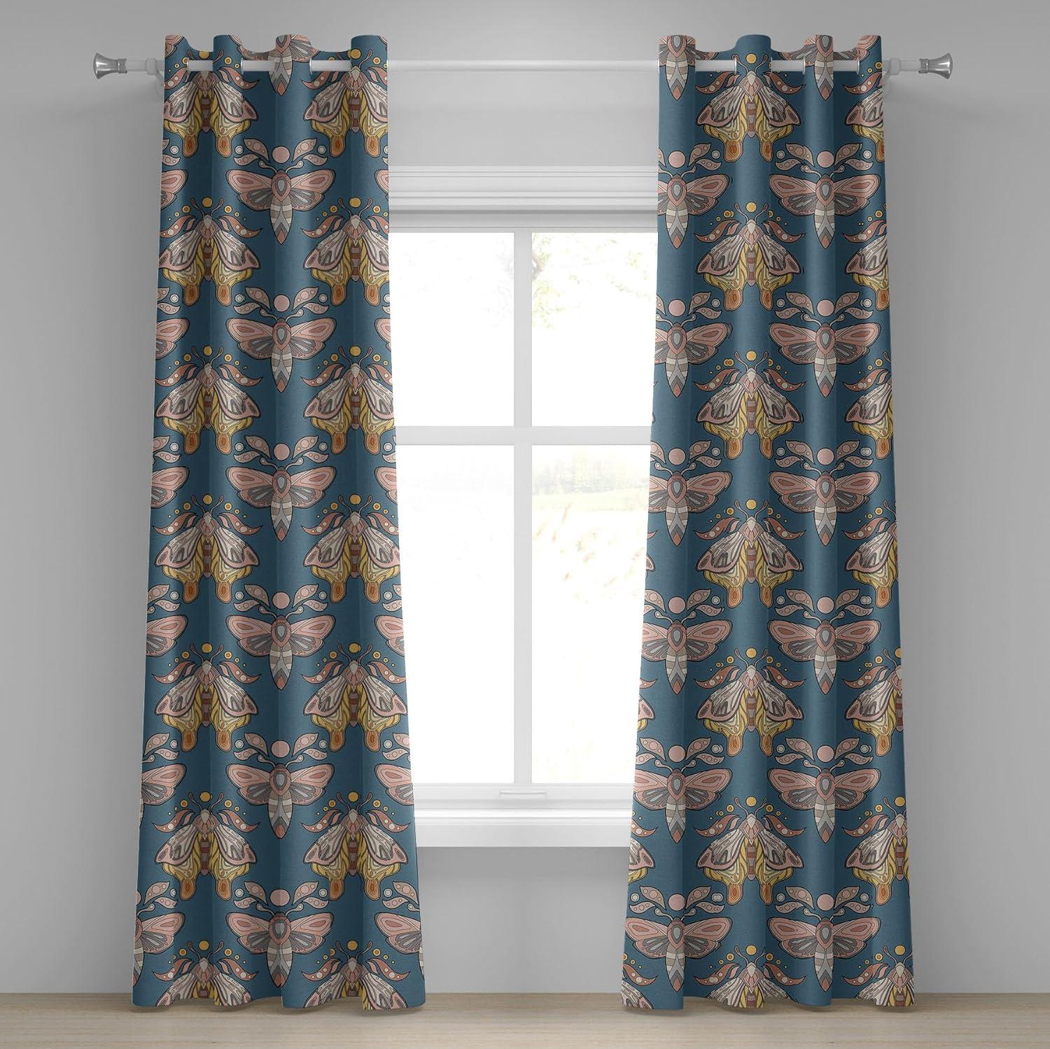 imageAmbesonne Moth Boho Grommet Curtain Neutral Chocolate Tones Wingy Animals with Cosmic Stars Moons and Stripes Print Decorative 2Panel Window Drapes for Bedroom Living Room 50quot x 72quot Sepia BeigeSlate Blue Blush Mustard