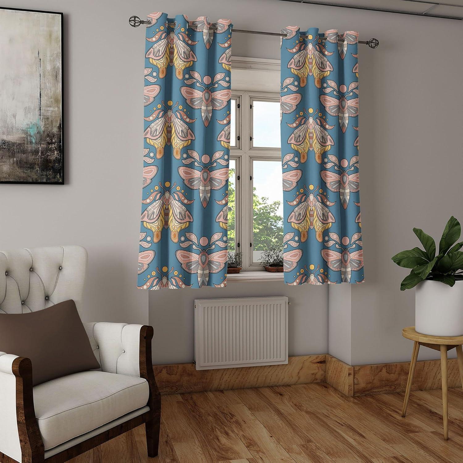 imageAmbesonne Moth Boho Grommet Curtain Neutral Chocolate Tones Wingy Animals with Cosmic Stars Moons and Stripes Print Decorative 2Panel Window Drapes for Bedroom Living Room 50quot x 72quot Sepia BeigeSlate Blue Blush Mustard