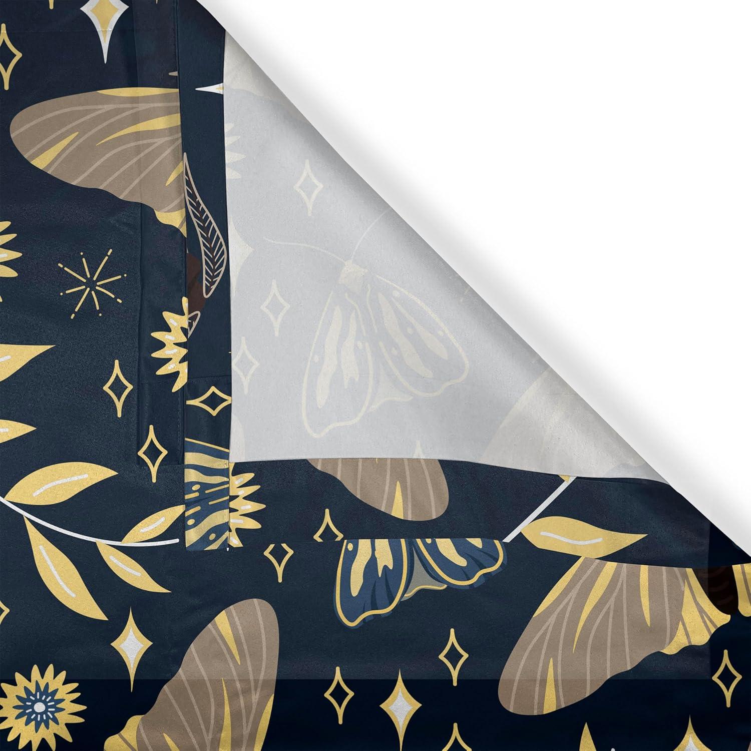 imageAmbesonne Moth Boho Grommet Curtain Neutral Chocolate Tones Wingy Animals with Cosmic Stars Moons and Stripes Print Decorative 2Panel Window Drapes for Bedroom Living Room 50quot x 72quot Sepia BeigeDark Slate Blue Mustard