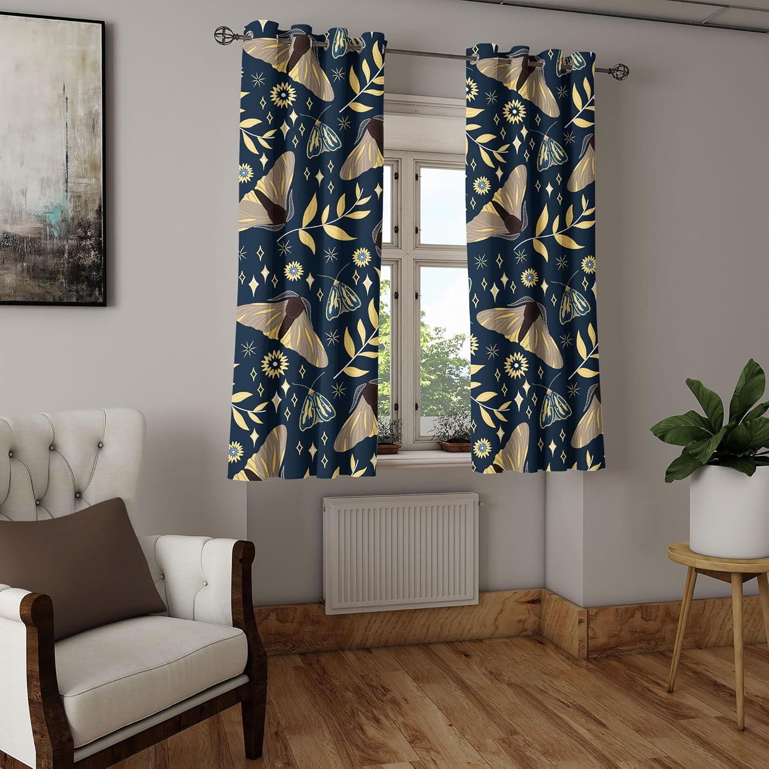 imageAmbesonne Moth Boho Grommet Curtain Neutral Chocolate Tones Wingy Animals with Cosmic Stars Moons and Stripes Print Decorative 2Panel Window Drapes for Bedroom Living Room 50quot x 72quot Sepia BeigeDark Slate Blue Mustard