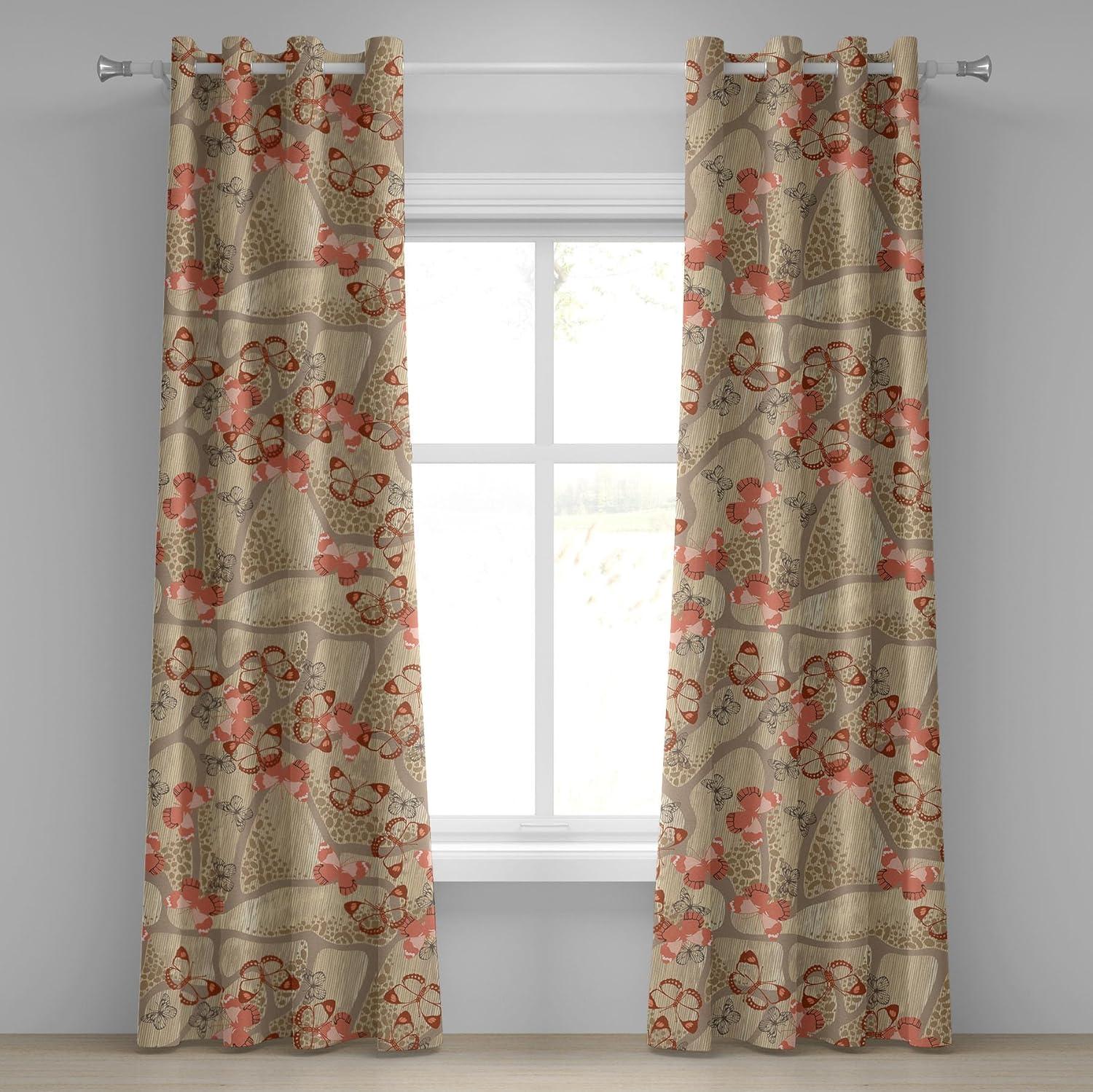 imageAmbesonne Moth Boho Grommet Curtain Neutral Chocolate Tones Wingy Animals with Cosmic Stars Moons and Stripes Print Decorative 2Panel Window Drapes for Bedroom Living Room 50quot x 72quot Sepia BeigeSalmon Pastel Brown and Tan