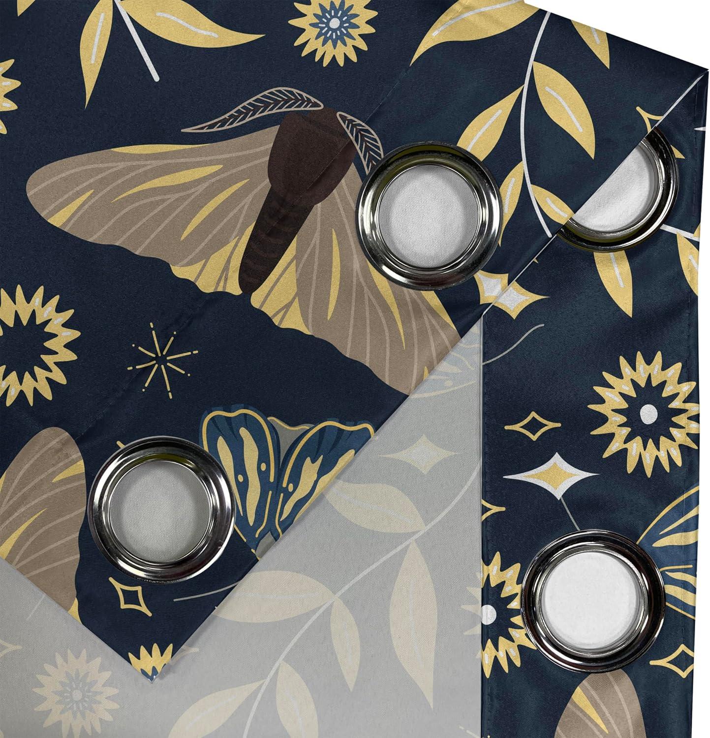 imageAmbesonne Moth Boho Grommet Curtain Neutral Chocolate Tones Wingy Animals with Cosmic Stars Moons and Stripes Print Decorative 2Panel Window Drapes for Bedroom Living Room 50quot x 72quot Sepia BeigeDark Slate Blue Mustard