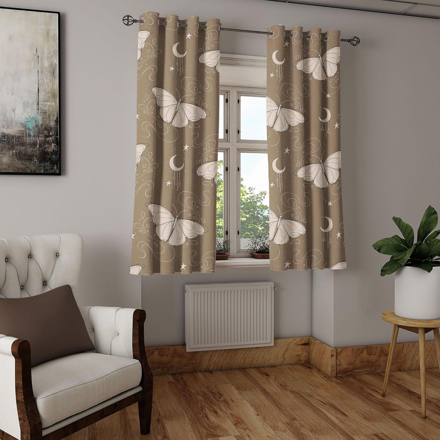 imageAmbesonne Moth Boho Grommet Curtain Neutral Chocolate Tones Wingy Animals with Cosmic Stars Moons and Stripes Print Decorative 2Panel Window Drapes for Bedroom Living Room 50quot x 72quot Sepia BeigeSepia Beige