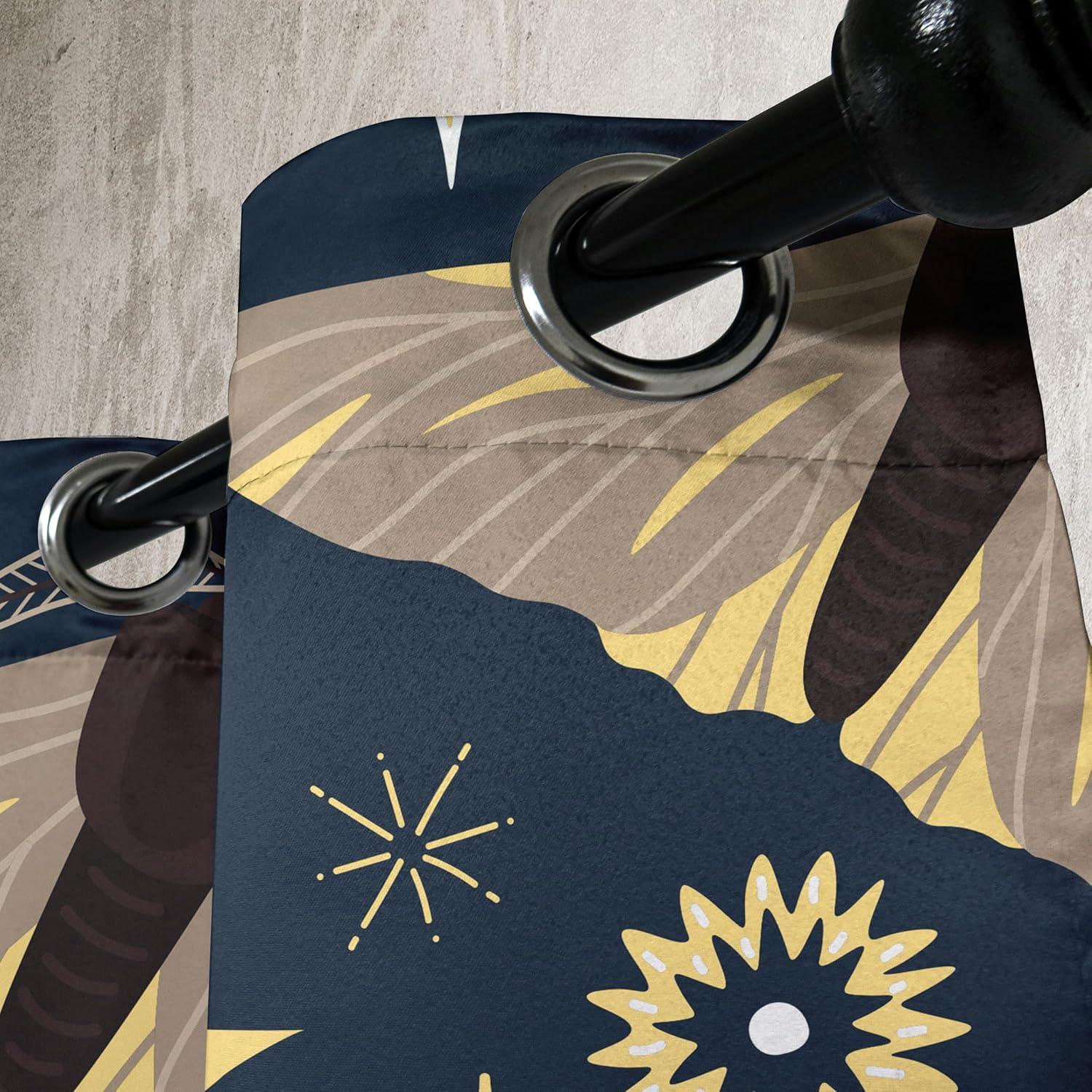 imageAmbesonne Moth Boho Grommet Curtain Neutral Chocolate Tones Wingy Animals with Cosmic Stars Moons and Stripes Print Decorative 2Panel Window Drapes for Bedroom Living Room 50quot x 72quot Sepia BeigeDark Slate Blue Mustard