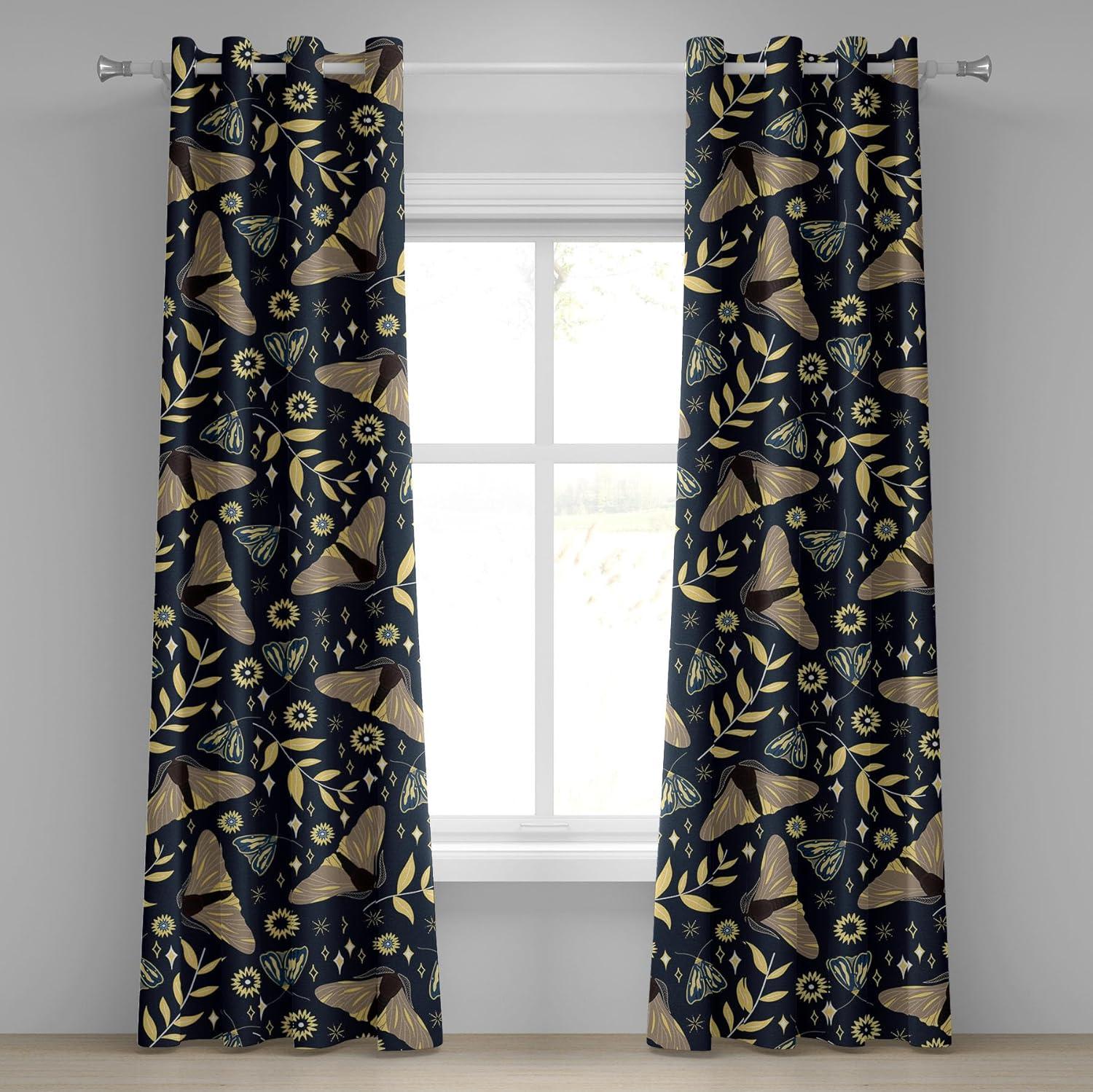 imageAmbesonne Moth Boho Grommet Curtain Neutral Chocolate Tones Wingy Animals with Cosmic Stars Moons and Stripes Print Decorative 2Panel Window Drapes for Bedroom Living Room 50quot x 72quot Sepia BeigeDark Slate Blue Mustard