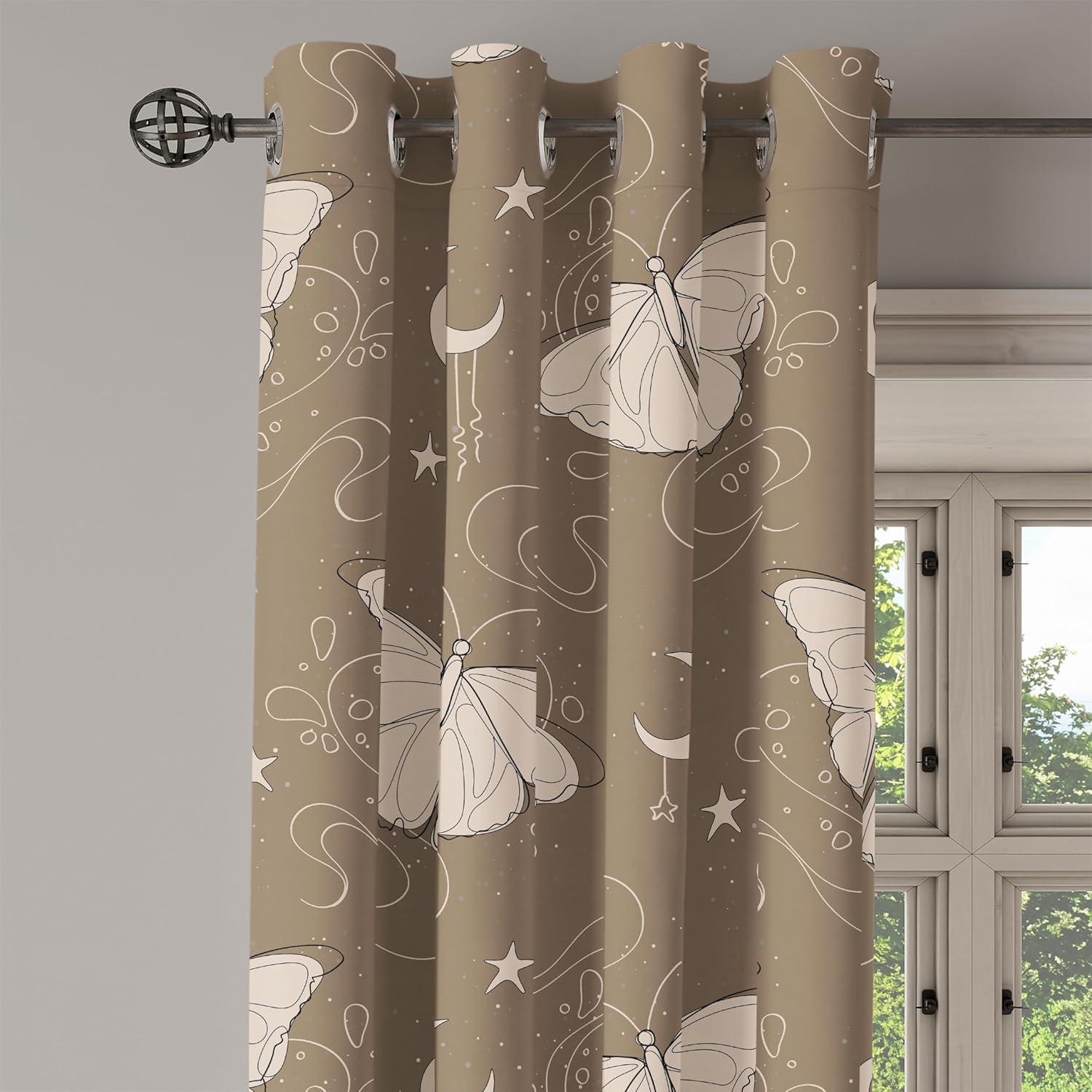 imageAmbesonne Moth Boho Grommet Curtain Neutral Chocolate Tones Wingy Animals with Cosmic Stars Moons and Stripes Print Decorative 2Panel Window Drapes for Bedroom Living Room 50quot x 72quot Sepia BeigeSepia Beige
