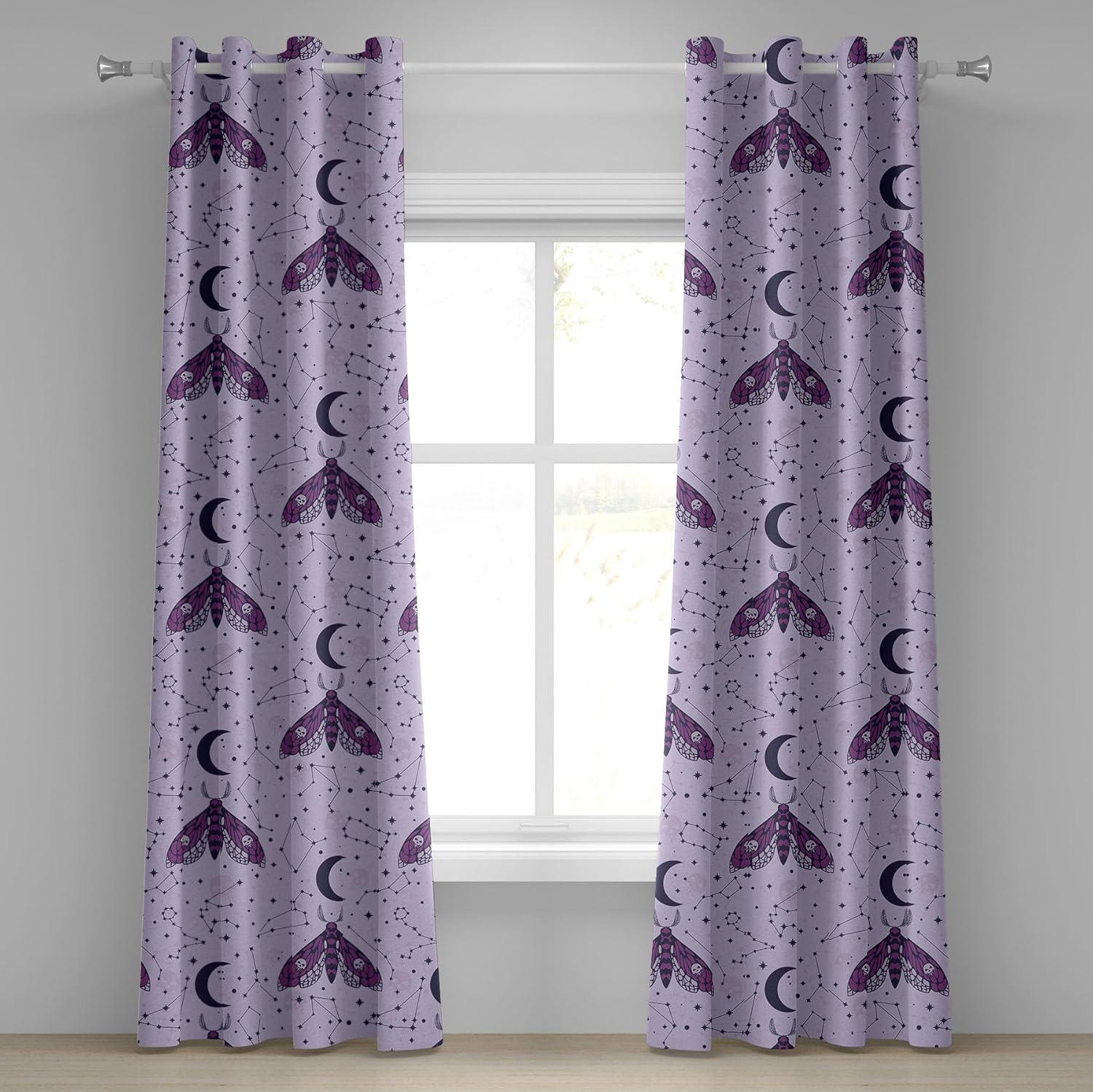 imageAmbesonne Moth Boho Grommet Curtain Neutral Chocolate Tones Wingy Animals with Cosmic Stars Moons and Stripes Print Decorative 2Panel Window Drapes for Bedroom Living Room 50quot x 72quot Sepia BeigePale Lilac Purple Indigo