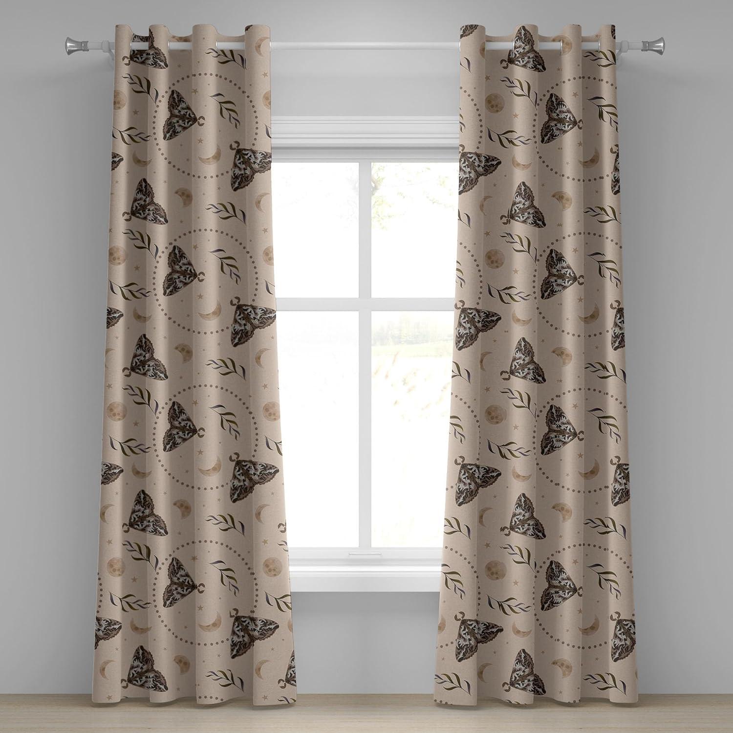 imageAmbesonne Moth Boho Grommet Curtain Neutral Chocolate Tones Wingy Animals with Cosmic Stars Moons and Stripes Print Decorative 2Panel Window Drapes for Bedroom Living Room 50quot x 72quot Sepia BeigePale Mustard Chocolate