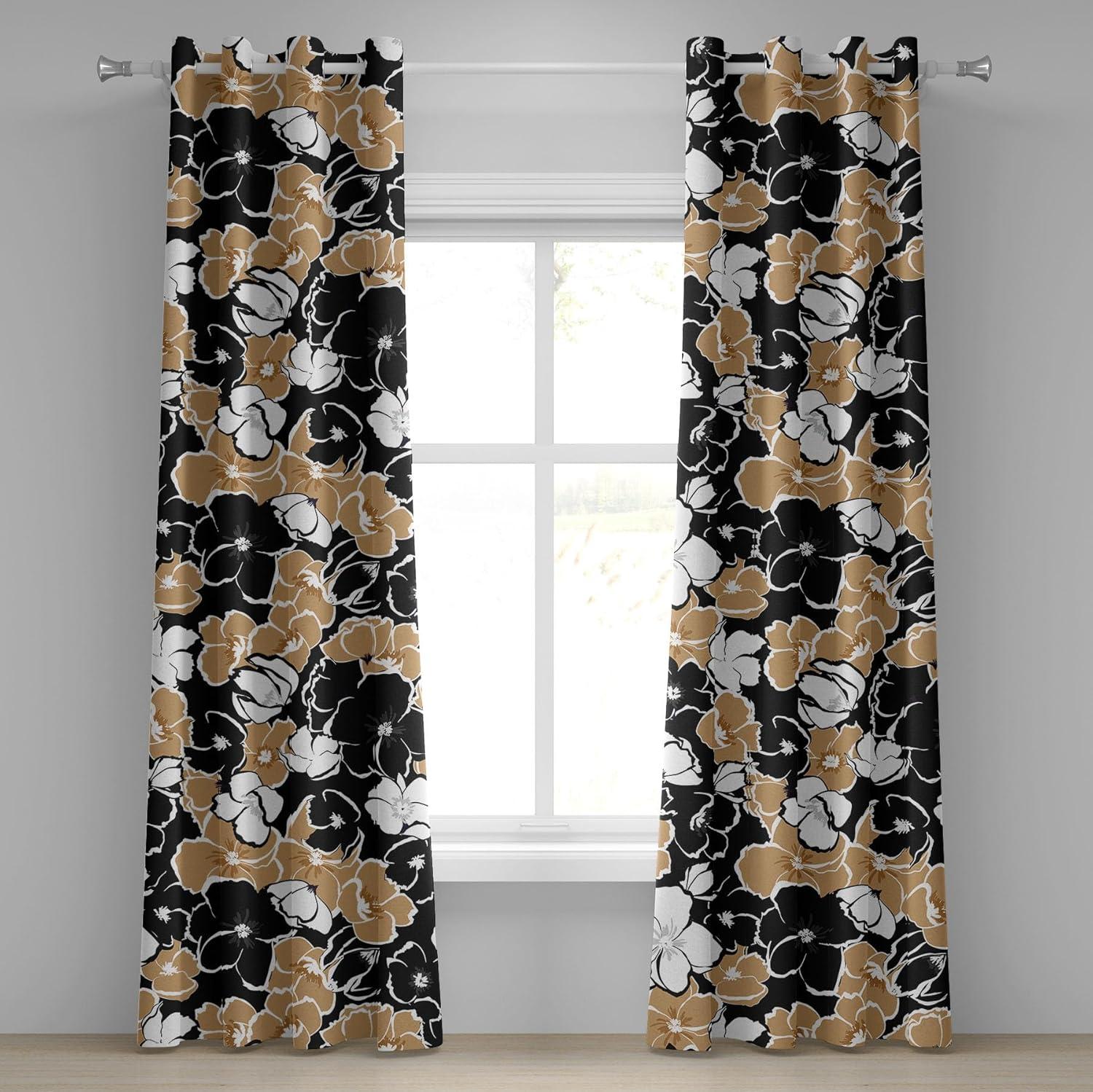 imageAmbesonne Moth Boho Grommet Curtain Neutral Chocolate Tones Wingy Animals with Cosmic Stars Moons and Stripes Print Decorative 2Panel Window Drapes for Bedroom Living Room 50quot x 72quot Sepia BeigeDark Mustard White
