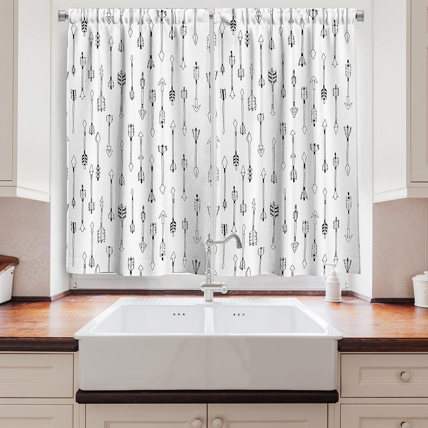 imageAmbesonne Retro Kitchen Curtains Classical Plaid Pattern Scottish Striped Tartan Traditional Graphic Illustration Window Drapes 2 Panel Set for Kitchen Cafe Decor 55quot X 39quot Vermilion BlackWhite Black