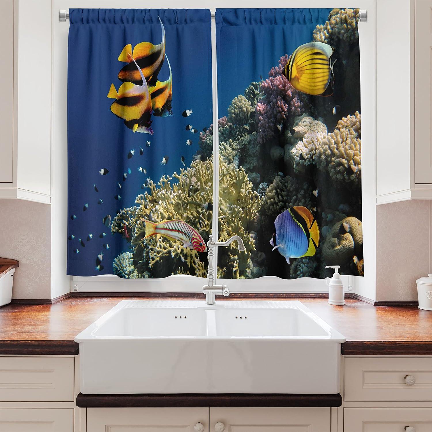 imageAmbesonne Retro Kitchen Curtains Classical Plaid Pattern Scottish Striped Tartan Traditional Graphic Illustration Window Drapes 2 Panel Set for Kitchen Cafe Decor 55quot X 39quot Vermilion BlackMustard Blue