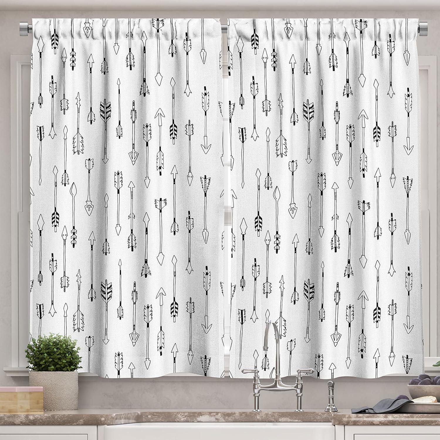 imageAmbesonne Retro Kitchen Curtains Classical Plaid Pattern Scottish Striped Tartan Traditional Graphic Illustration Window Drapes 2 Panel Set for Kitchen Cafe Decor 55quot X 39quot Vermilion BlackWhite Black