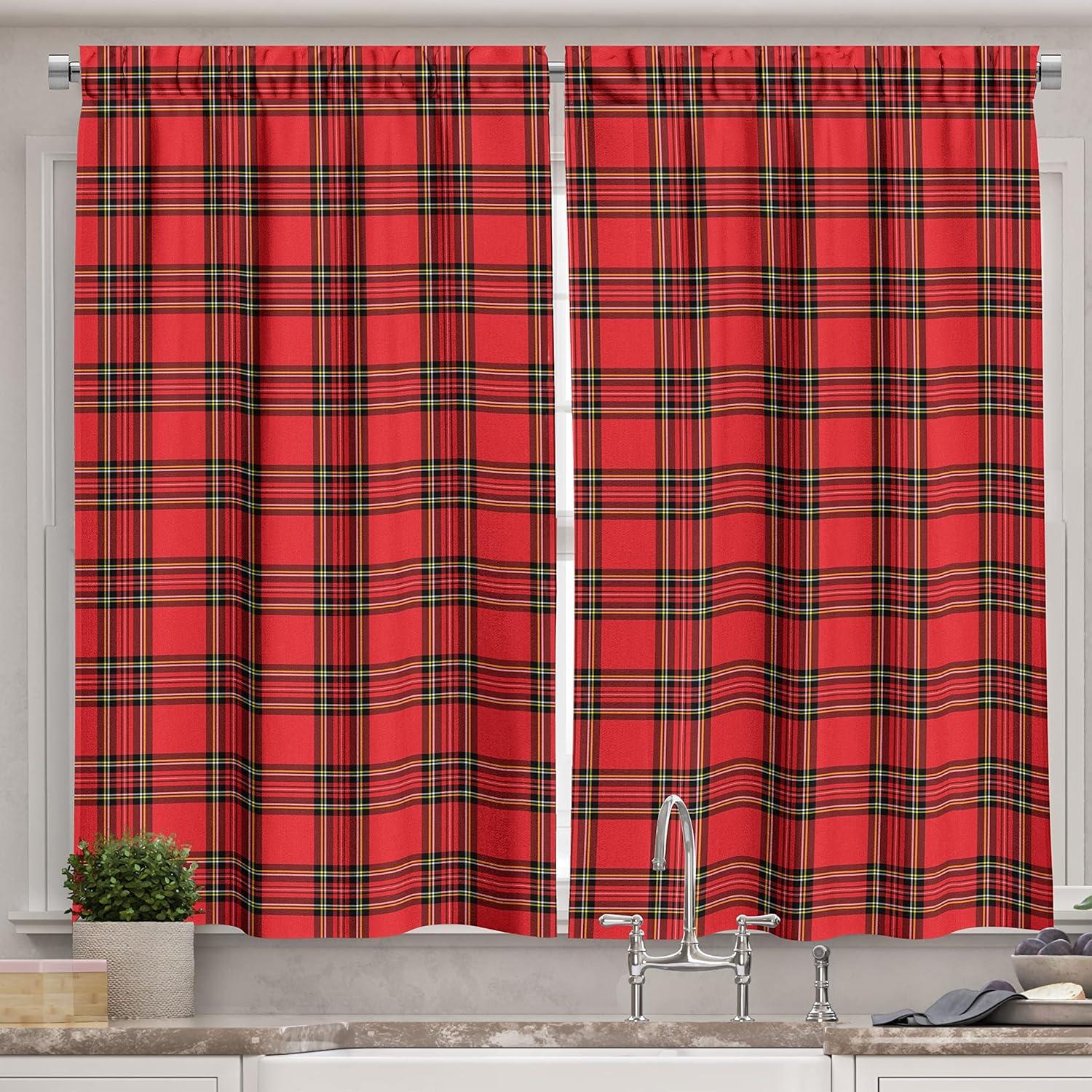 imageAmbesonne Retro Kitchen Curtains Classical Plaid Pattern Scottish Striped Tartan Traditional Graphic Illustration Window Drapes 2 Panel Set for Kitchen Cafe Decor 55quot X 39quot Vermilion BlackVermilion Black