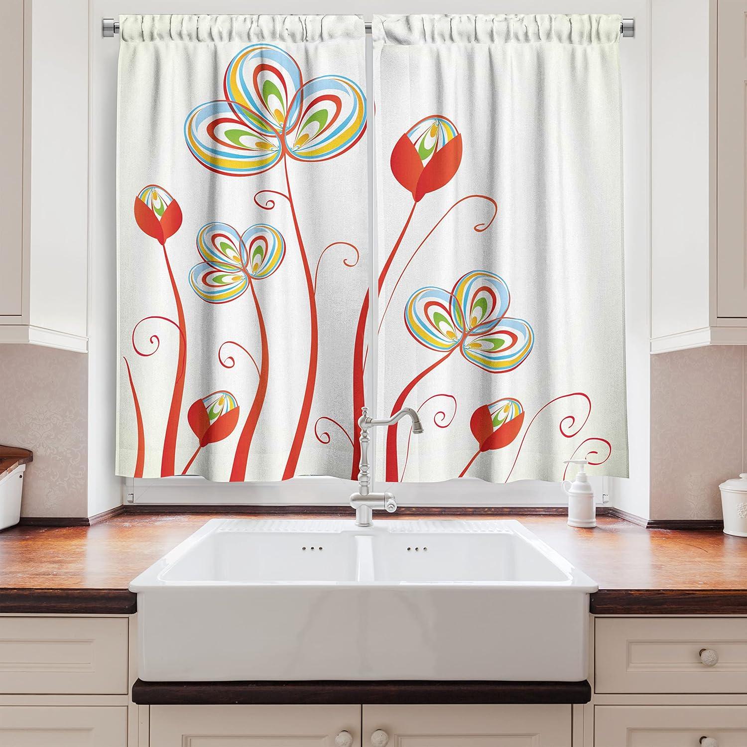 imageAmbesonne Retro Kitchen Curtains Classical Plaid Pattern Scottish Striped Tartan Traditional Graphic Illustration Window Drapes 2 Panel Set for Kitchen Cafe Decor 55quot X 39quot Vermilion BlackSky Blue