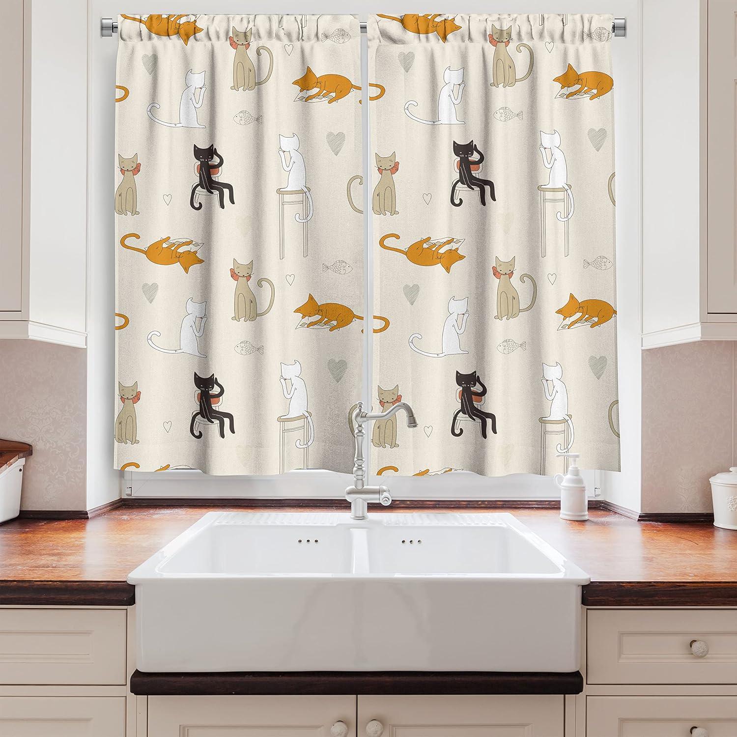 imageAmbesonne Retro Kitchen Curtains Classical Plaid Pattern Scottish Striped Tartan Traditional Graphic Illustration Window Drapes 2 Panel Set for Kitchen Cafe Decor 55quot X 39quot Vermilion BlackWhite Eggshell and Marigold