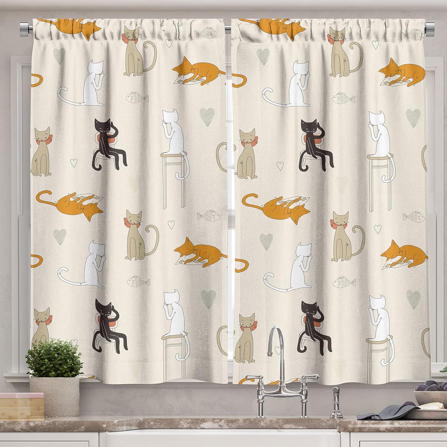 imageAmbesonne Retro Kitchen Curtains Classical Plaid Pattern Scottish Striped Tartan Traditional Graphic Illustration Window Drapes 2 Panel Set for Kitchen Cafe Decor 55quot X 39quot Vermilion BlackWhite Eggshell and Marigold