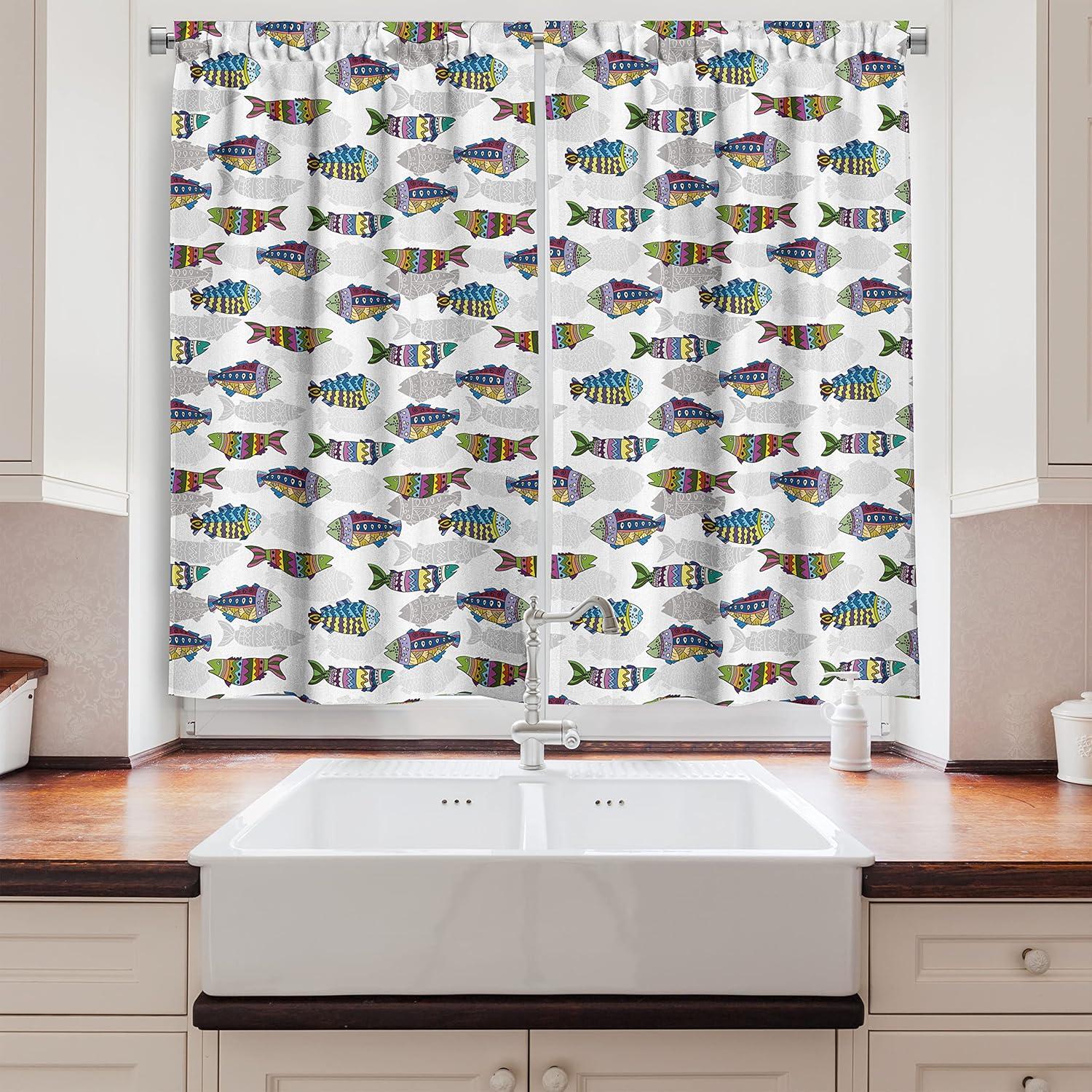 imageAmbesonne Retro Kitchen Curtains Classical Plaid Pattern Scottish Striped Tartan Traditional Graphic Illustration Window Drapes 2 Panel Set for Kitchen Cafe Decor 55quot X 39quot Vermilion BlackYellow Blue