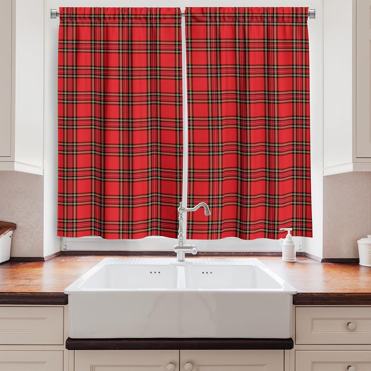 imageAmbesonne Retro Kitchen Curtains Classical Plaid Pattern Scottish Striped Tartan Traditional Graphic Illustration Window Drapes 2 Panel Set for Kitchen Cafe Decor 55quot X 39quot Vermilion BlackVermilion Black