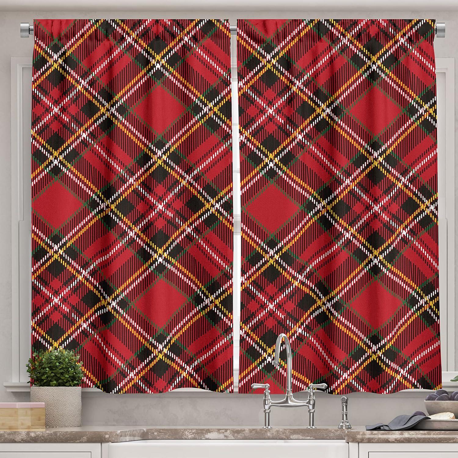 imageAmbesonne Retro Kitchen Curtains Classical Plaid Pattern Scottish Striped Tartan Traditional Graphic Illustration Window Drapes 2 Panel Set for Kitchen Cafe Decor 55quot X 39quot Vermilion BlackBurgundy Green
