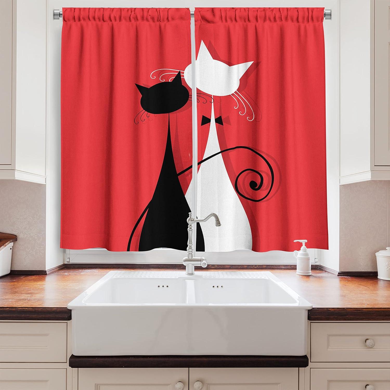 imageAmbesonne Retro Kitchen Curtains Classical Plaid Pattern Scottish Striped Tartan Traditional Graphic Illustration Window Drapes 2 Panel Set for Kitchen Cafe Decor 55quot X 39quot Vermilion BlackCoral White