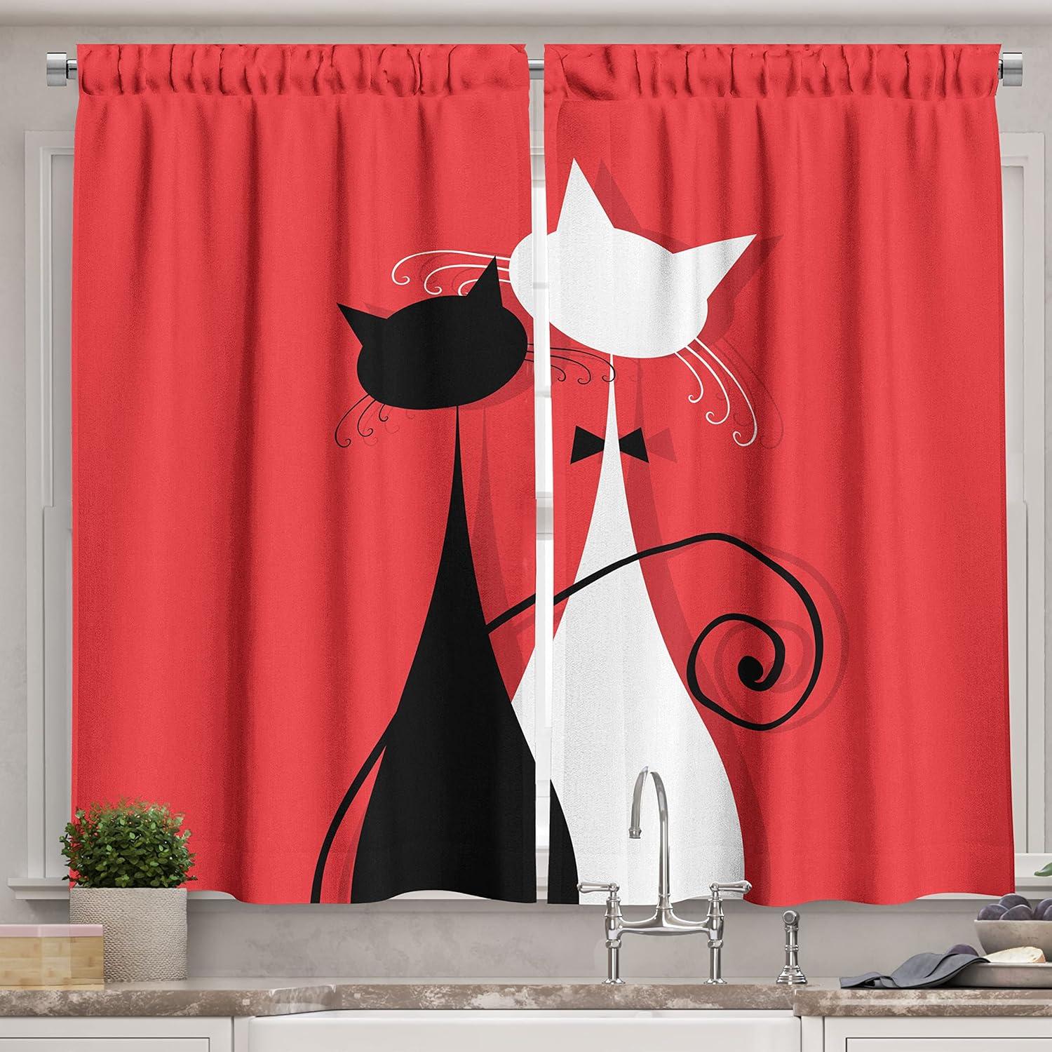 imageAmbesonne Retro Kitchen Curtains Classical Plaid Pattern Scottish Striped Tartan Traditional Graphic Illustration Window Drapes 2 Panel Set for Kitchen Cafe Decor 55quot X 39quot Vermilion BlackCoral White