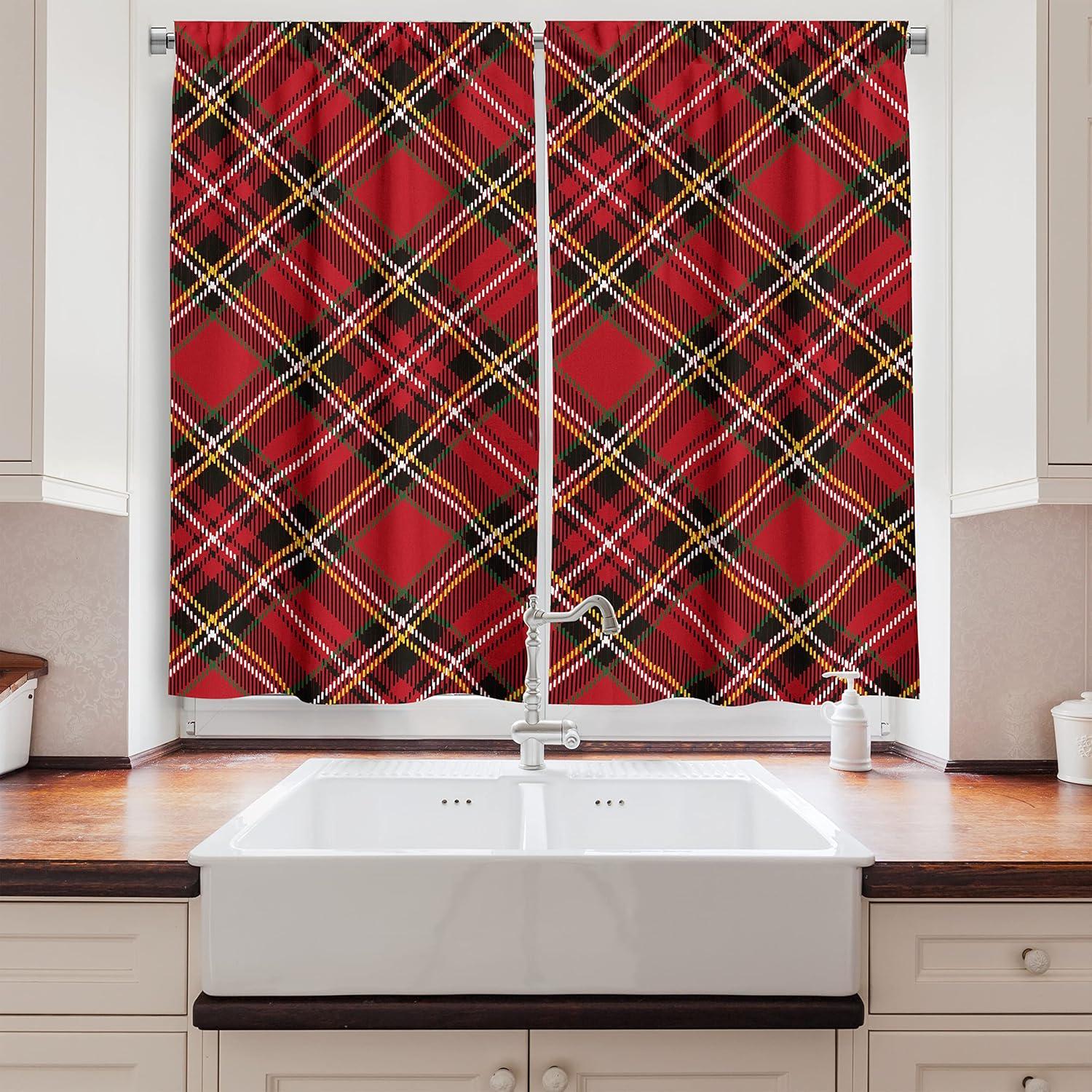 imageAmbesonne Retro Kitchen Curtains Classical Plaid Pattern Scottish Striped Tartan Traditional Graphic Illustration Window Drapes 2 Panel Set for Kitchen Cafe Decor 55quot X 39quot Vermilion BlackBurgundy Green
