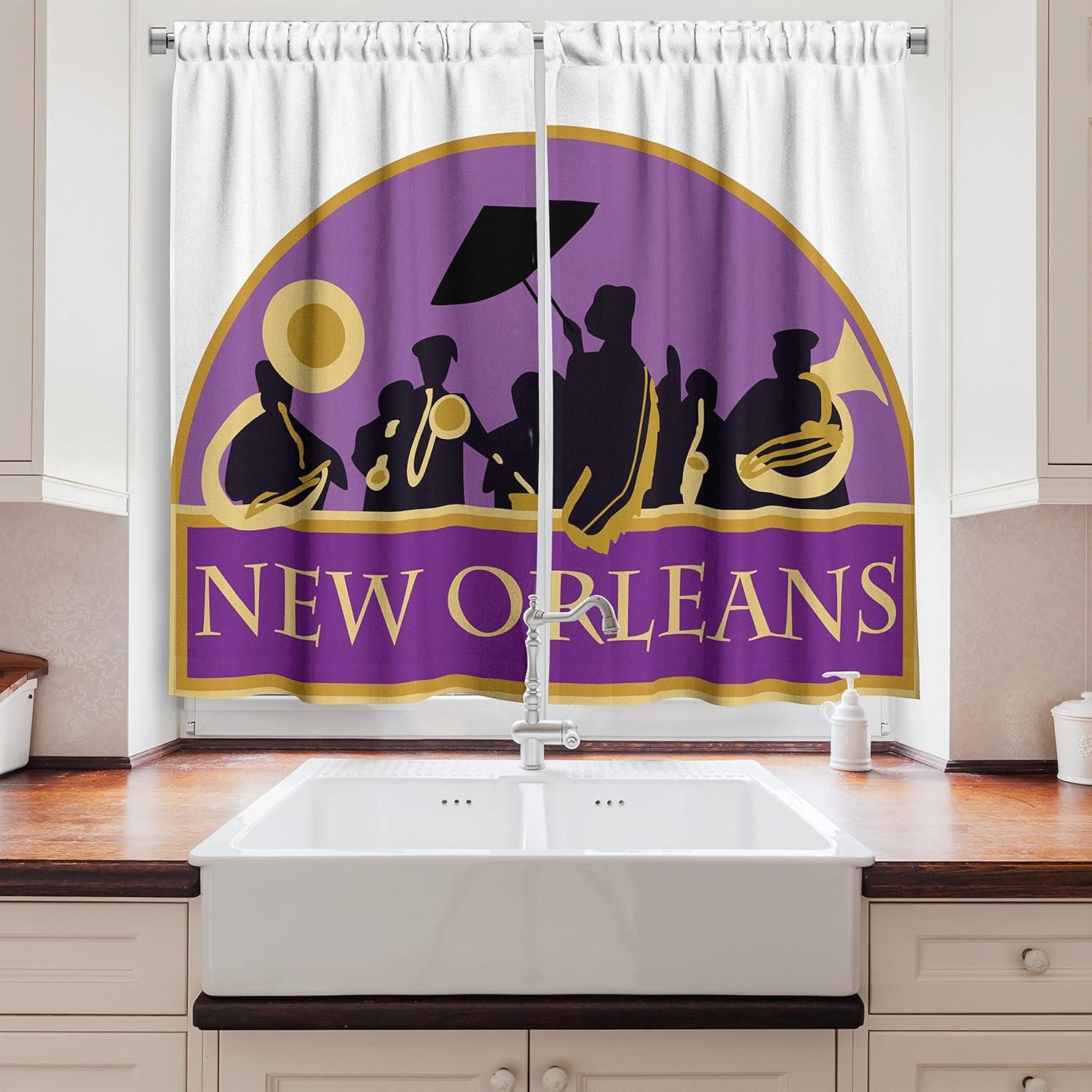 imageAmbesonne Rustic Long Kitchen Curtains Image of Wooden Planks with Screws and Nails Farmhouse Theme Log Cabin Print Two Panels Drapes with Rod Pocket Room Decor 55quot x 45quot Brown GreyYellow Blue