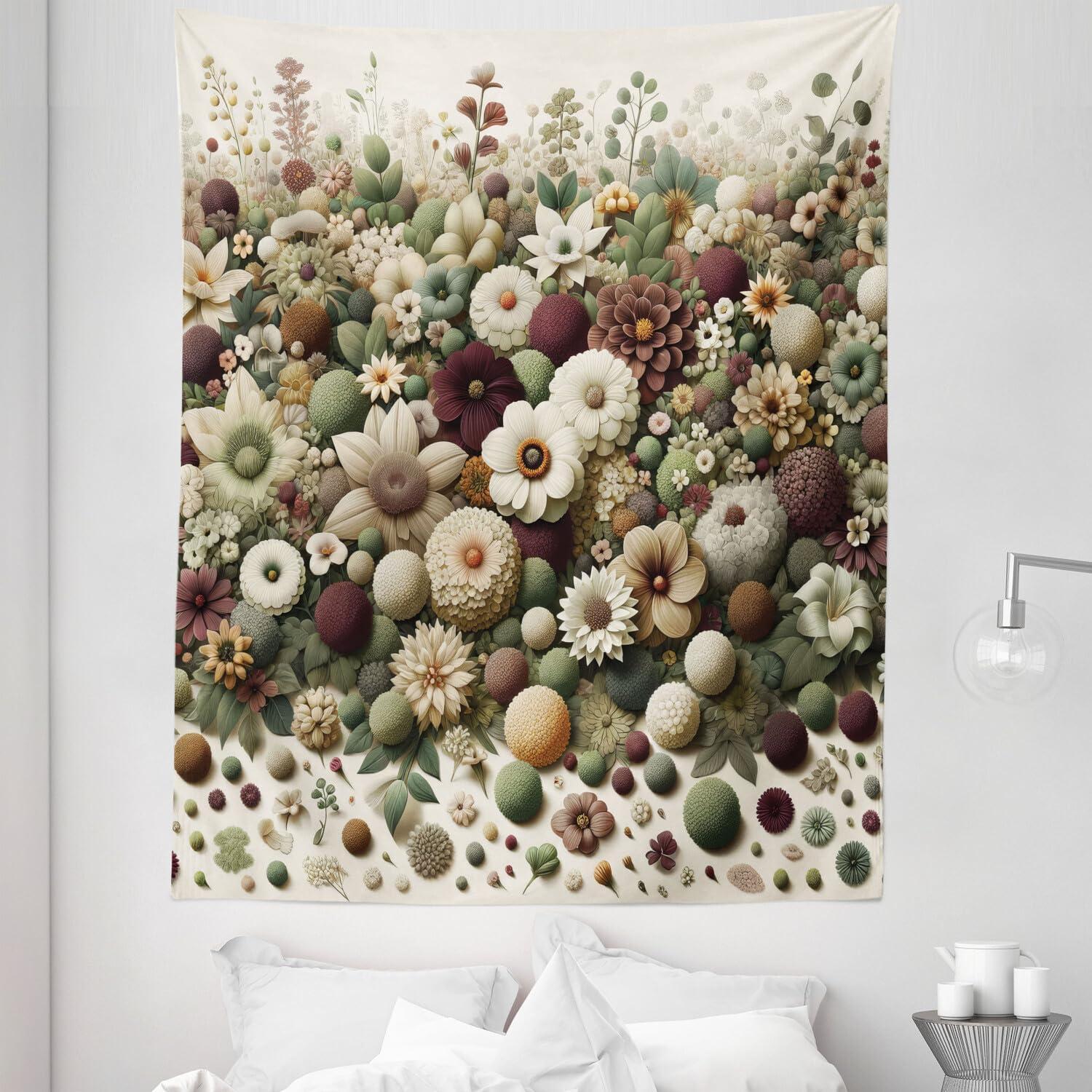 imageAmbesonne Rustic Tapestry Close Line of Poppy Petals Field Meadow Summer Holiday Sun Plant Floral Theme Wide Wall Hanging for Bedroom Living Room Dorm 60quot X 40quot Orange BrownPale Green Dried Rose