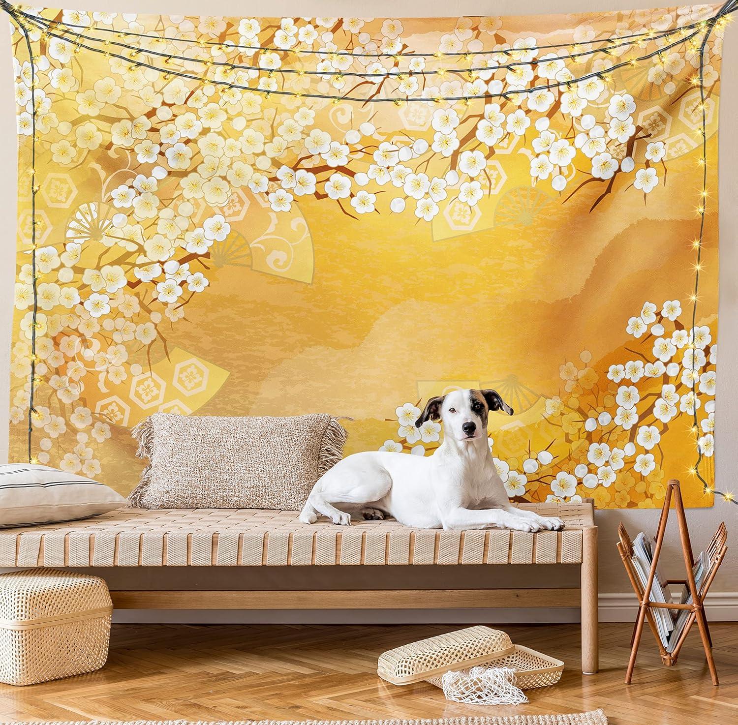 imageAmbesonne Rustic Tapestry Close Line of Poppy Petals Field Meadow Summer Holiday Sun Plant Floral Theme Wide Wall Hanging for Bedroom Living Room Dorm 60quot X 40quot Orange BrownMarigold and Cream