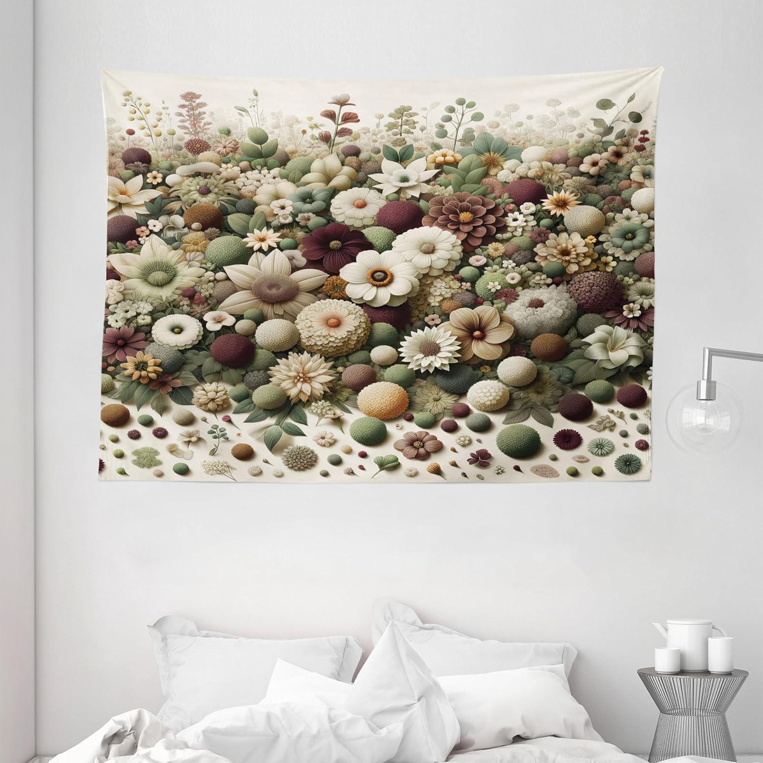 imageAmbesonne Rustic Tapestry Close Line of Poppy Petals Field Meadow Summer Holiday Sun Plant Floral Theme Wide Wall Hanging for Bedroom Living Room Dorm 60quot X 40quot Orange BrownPale Green Dried Rose