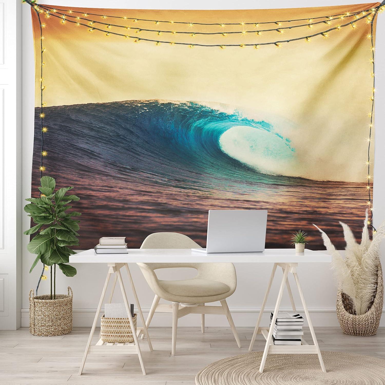 imageAmbesonne Rustic Tapestry Close Line of Poppy Petals Field Meadow Summer Holiday Sun Plant Floral Theme Wide Wall Hanging for Bedroom Living Room Dorm 60quot X 40quot Orange BrownTurquoise Yellow Brown