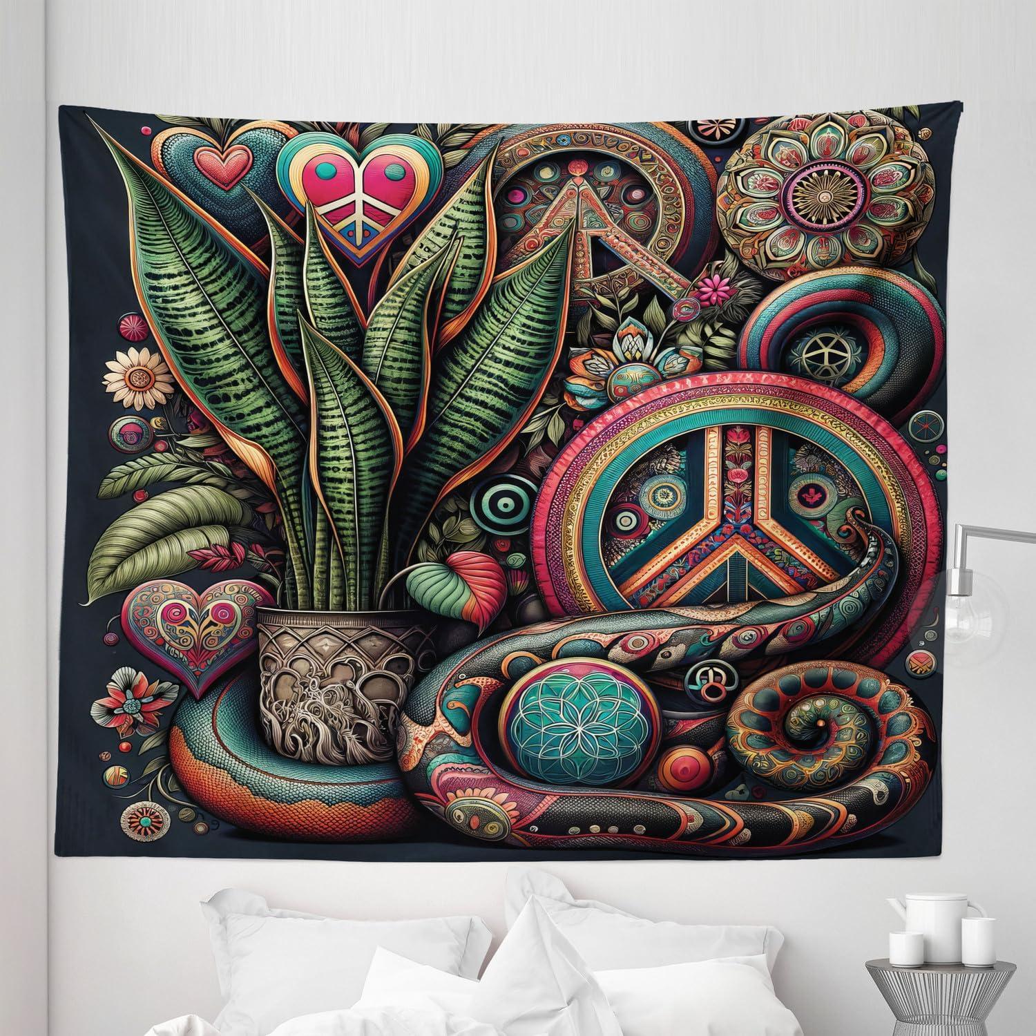 imageAmbesonne Rustic Tapestry Close Line of Poppy Petals Field Meadow Summer Holiday Sun Plant Floral Theme Wide Wall Hanging for Bedroom Living Room Dorm 60quot X 40quot Orange BrownFern Green Teal Dark Pink