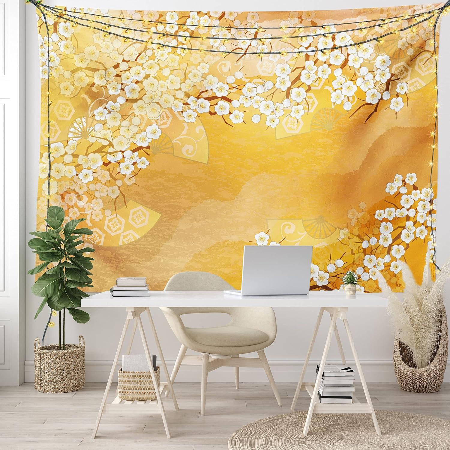 imageAmbesonne Rustic Tapestry Close Line of Poppy Petals Field Meadow Summer Holiday Sun Plant Floral Theme Wide Wall Hanging for Bedroom Living Room Dorm 60quot X 40quot Orange BrownMarigold and Cream
