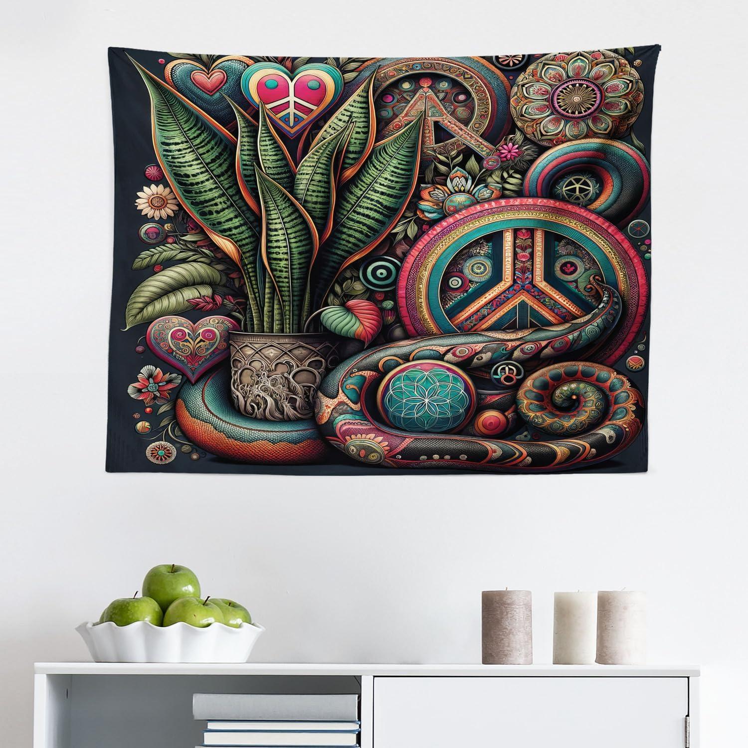 imageAmbesonne Rustic Tapestry Close Line of Poppy Petals Field Meadow Summer Holiday Sun Plant Floral Theme Wide Wall Hanging for Bedroom Living Room Dorm 60quot X 40quot Orange BrownFern Green Teal Dark Pink