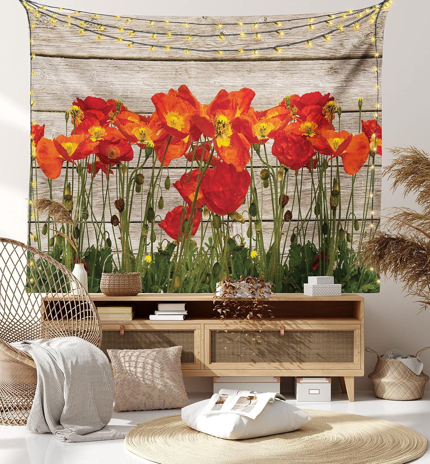 imageAmbesonne Rustic Tapestry Close Line of Poppy Petals Field Meadow Summer Holiday Sun Plant Floral Theme Wide Wall Hanging for Bedroom Living Room Dorm 60quot X 40quot Orange BrownDark Violet