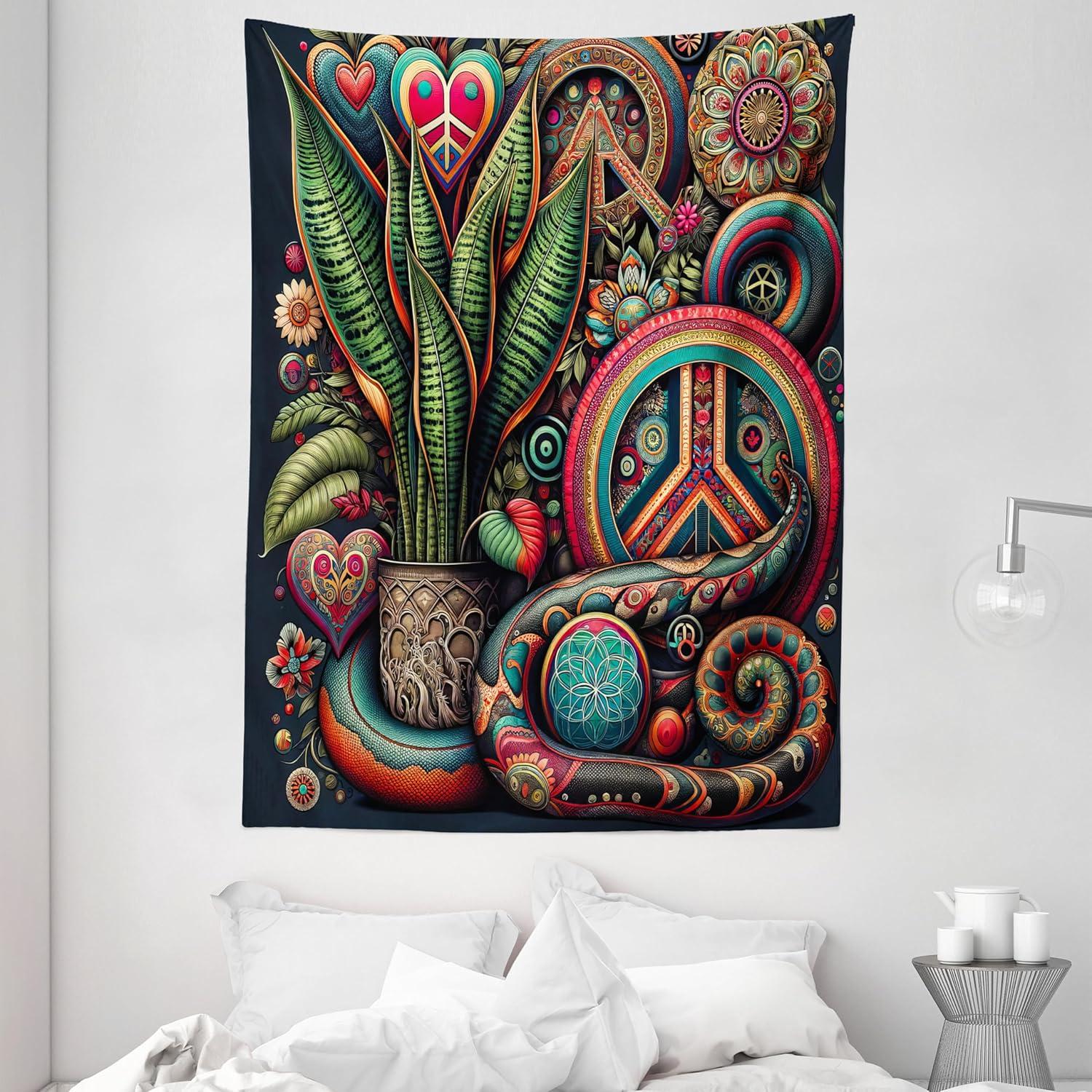imageAmbesonne Rustic Tapestry Close Line of Poppy Petals Field Meadow Summer Holiday Sun Plant Floral Theme Wide Wall Hanging for Bedroom Living Room Dorm 60quot X 40quot Orange BrownFern Green Teal Dark Pink