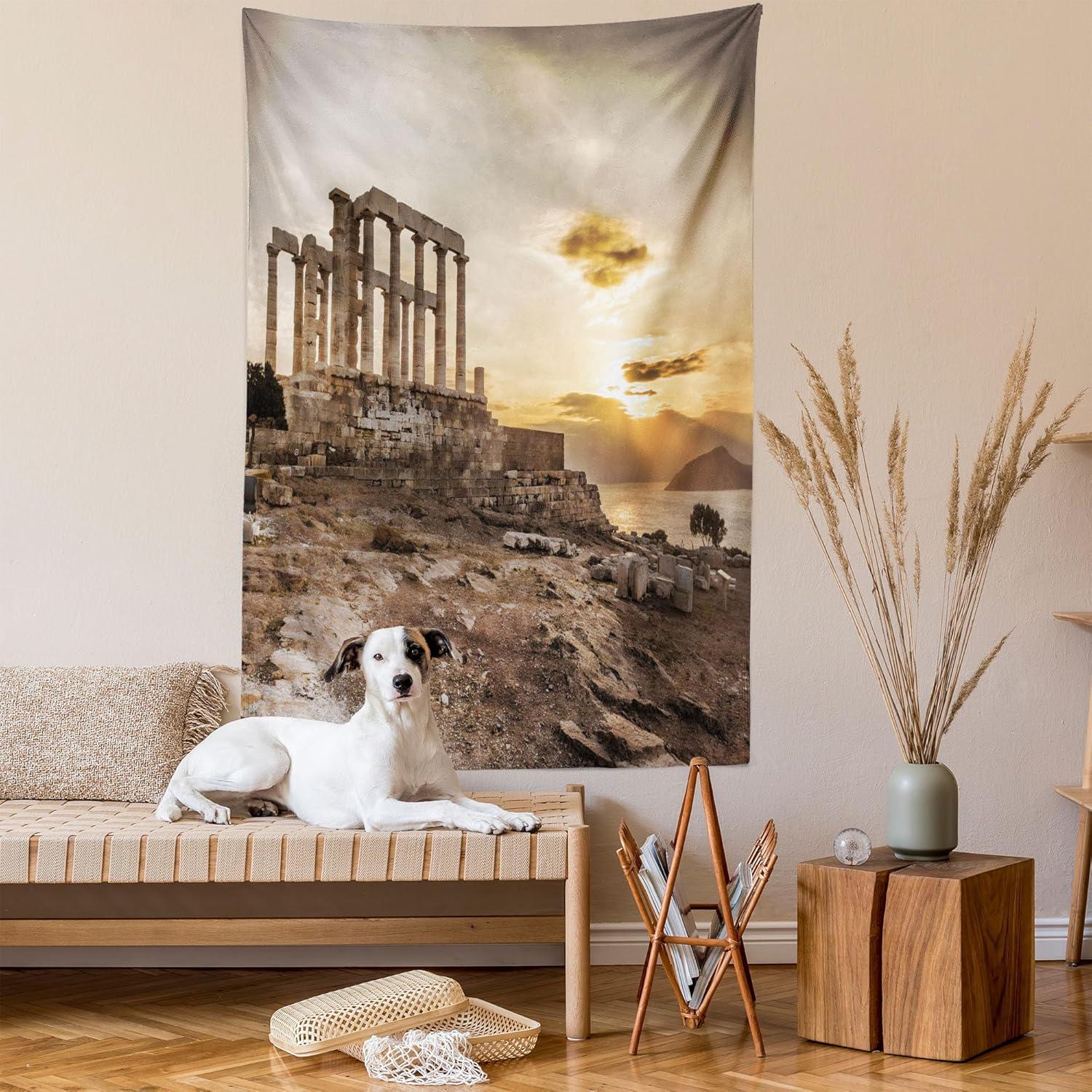 imageAmbesonne Rustic Tapestry Close Line of Poppy Petals Field Meadow Summer Holiday Sun Plant Floral Theme Wide Wall Hanging for Bedroom Living Room Dorm 60quot X 40quot Orange BrownBeige Taupe