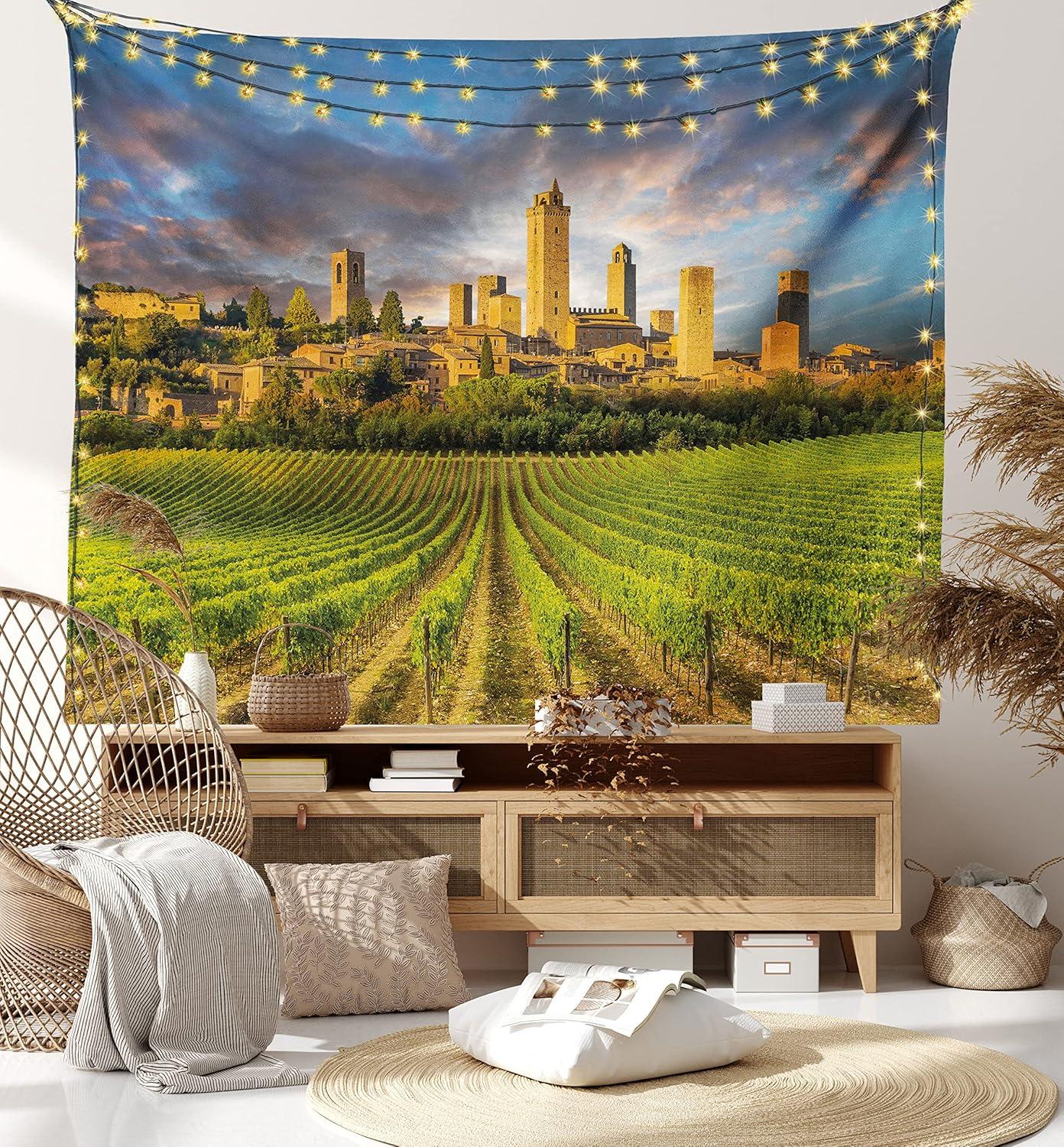 imageAmbesonne Rustic Tapestry Close Line of Poppy Petals Field Meadow Summer Holiday Sun Plant Floral Theme Wide Wall Hanging for Bedroom Living Room Dorm 60quot X 40quot Orange BrownGreen Apricot Blue