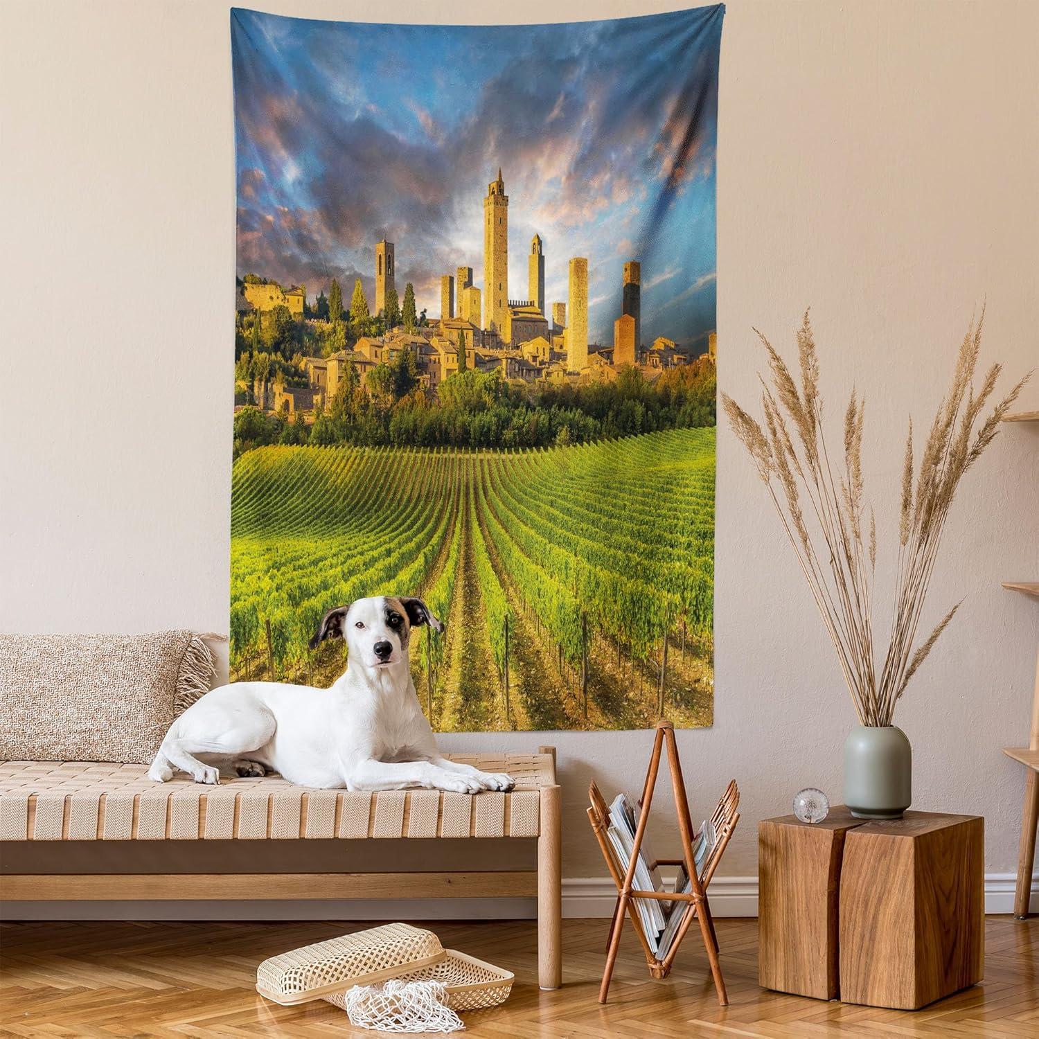 imageAmbesonne Rustic Tapestry Close Line of Poppy Petals Field Meadow Summer Holiday Sun Plant Floral Theme Wide Wall Hanging for Bedroom Living Room Dorm 60quot X 40quot Orange BrownGreen Apricot Blue